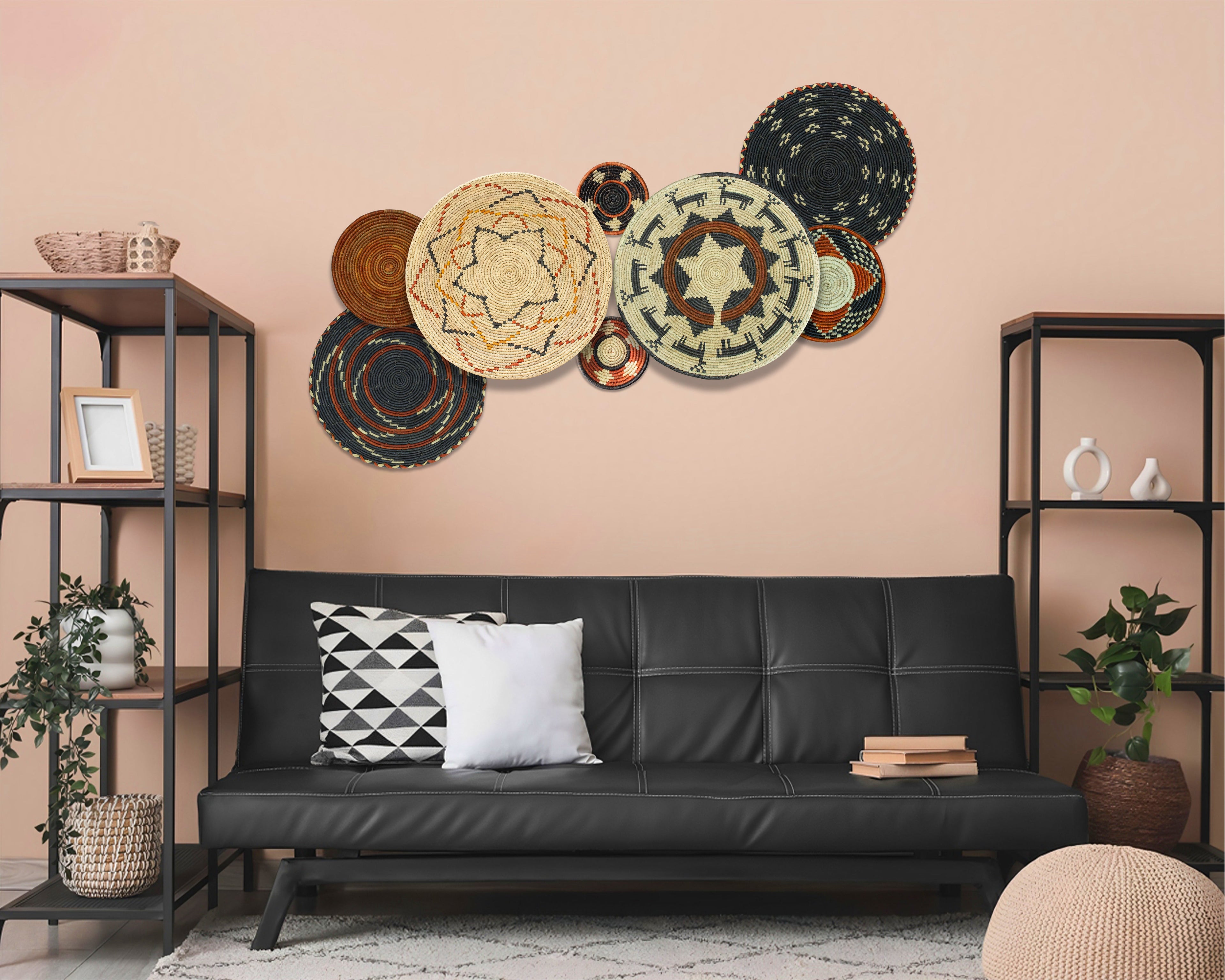 Set of 8 Handwoven wall baskets SET-251-8 N