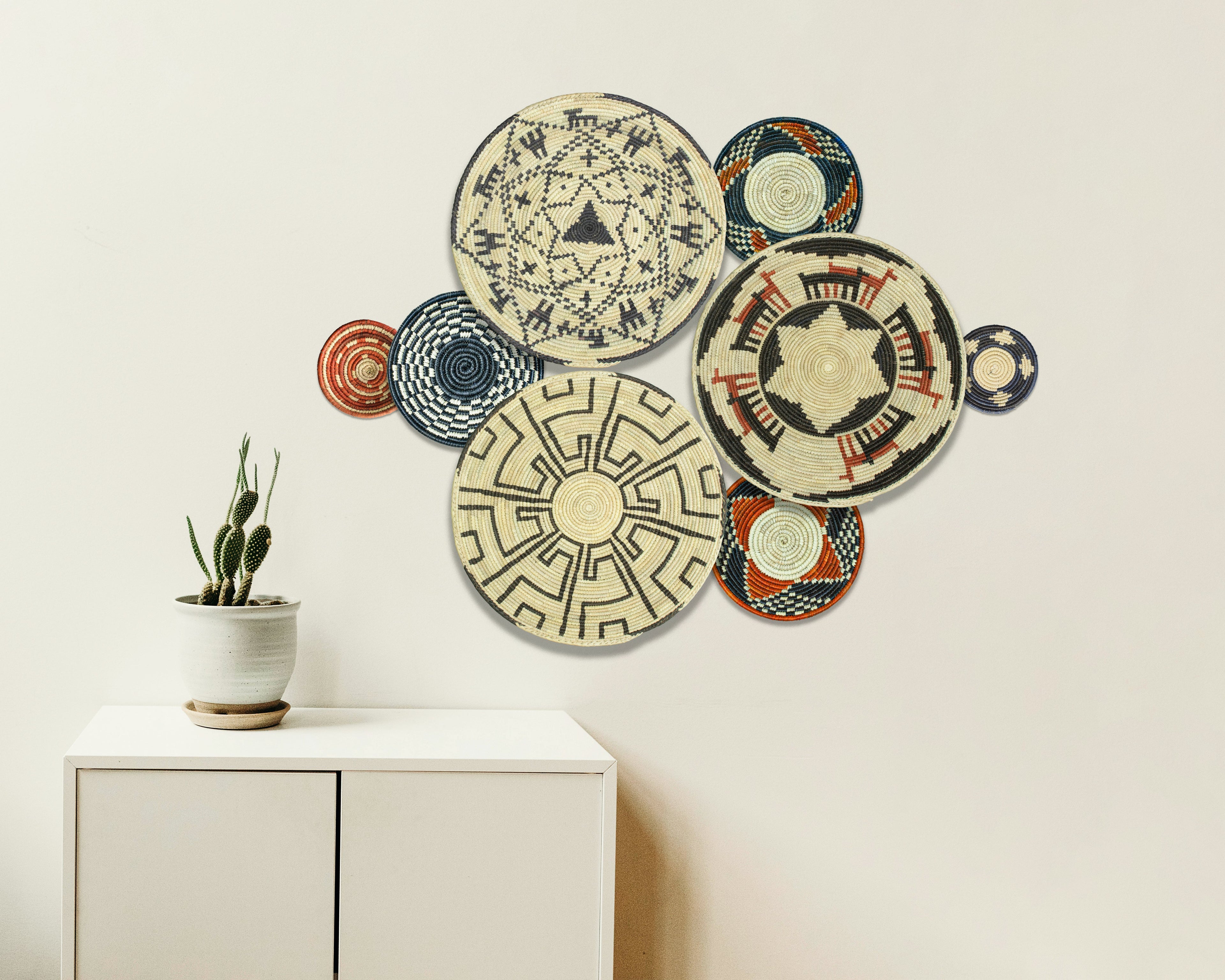 Set of 8 Handwoven wall baskets SET-364-8 N