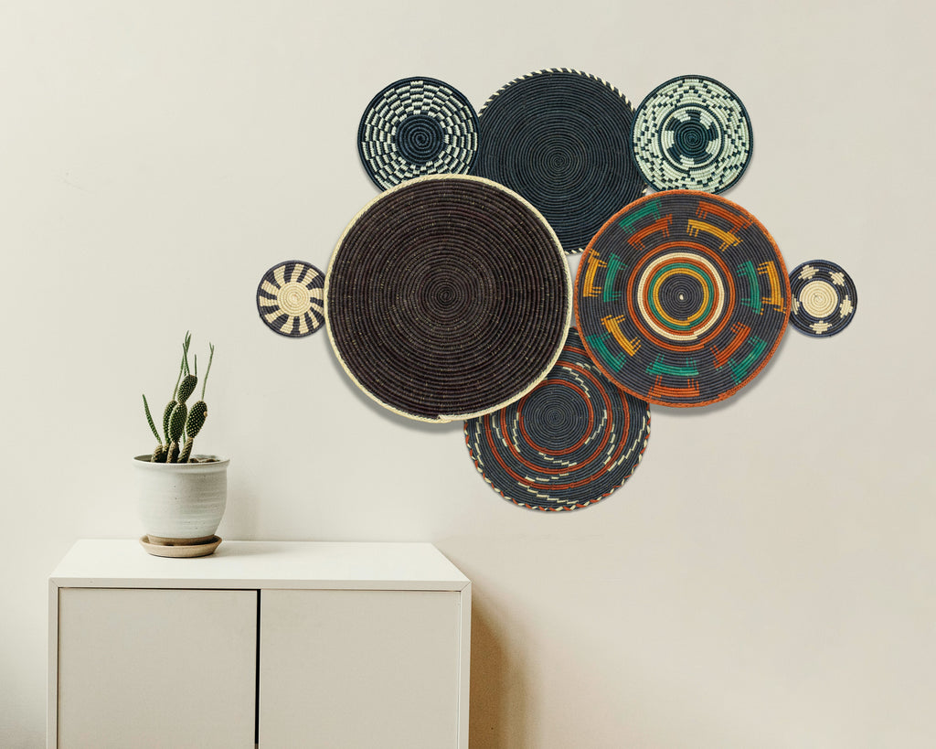 Set of 8 Handwoven wall baskets SET-357-8 N