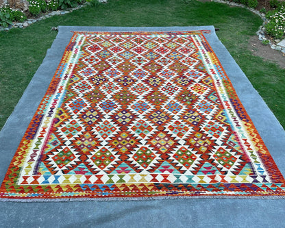 Afghan Chobi Wool Kilim - 10x7 ft KL-184-70