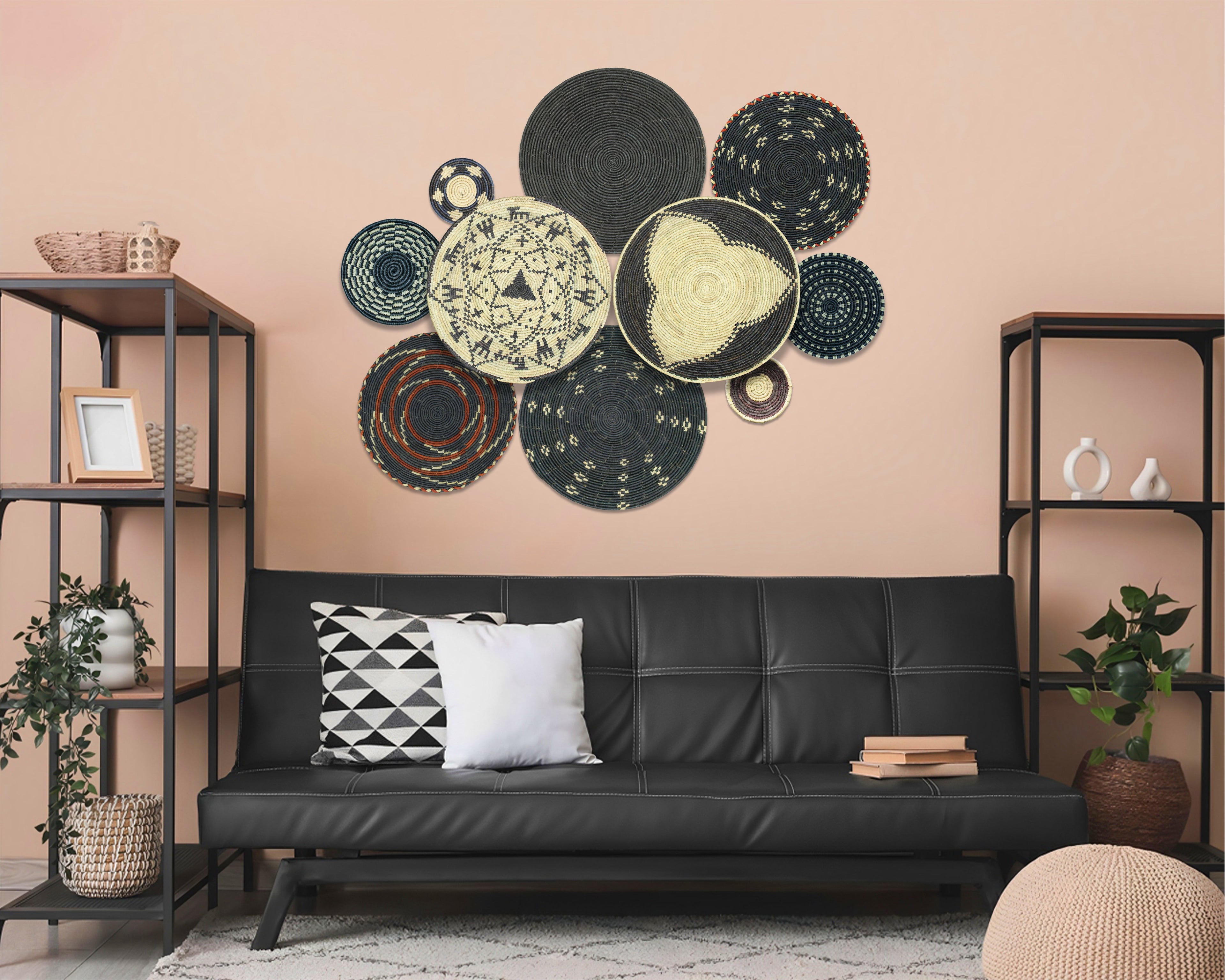 Set of 10 Handwoven wall baskets SET-410-10 N