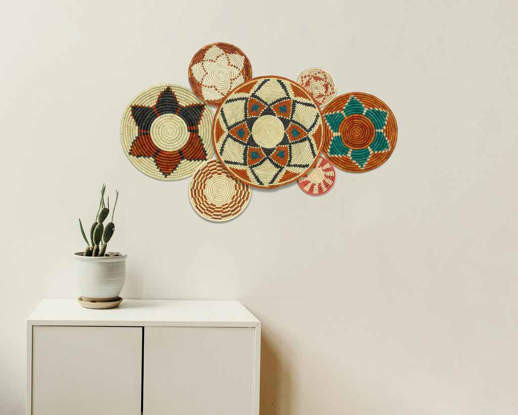 Set of 7 Handwoven wall baskets Set 313-7-N