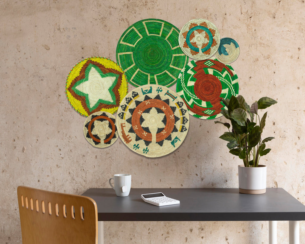 Set of 7 Handwoven wall baskets Set 306-7-N