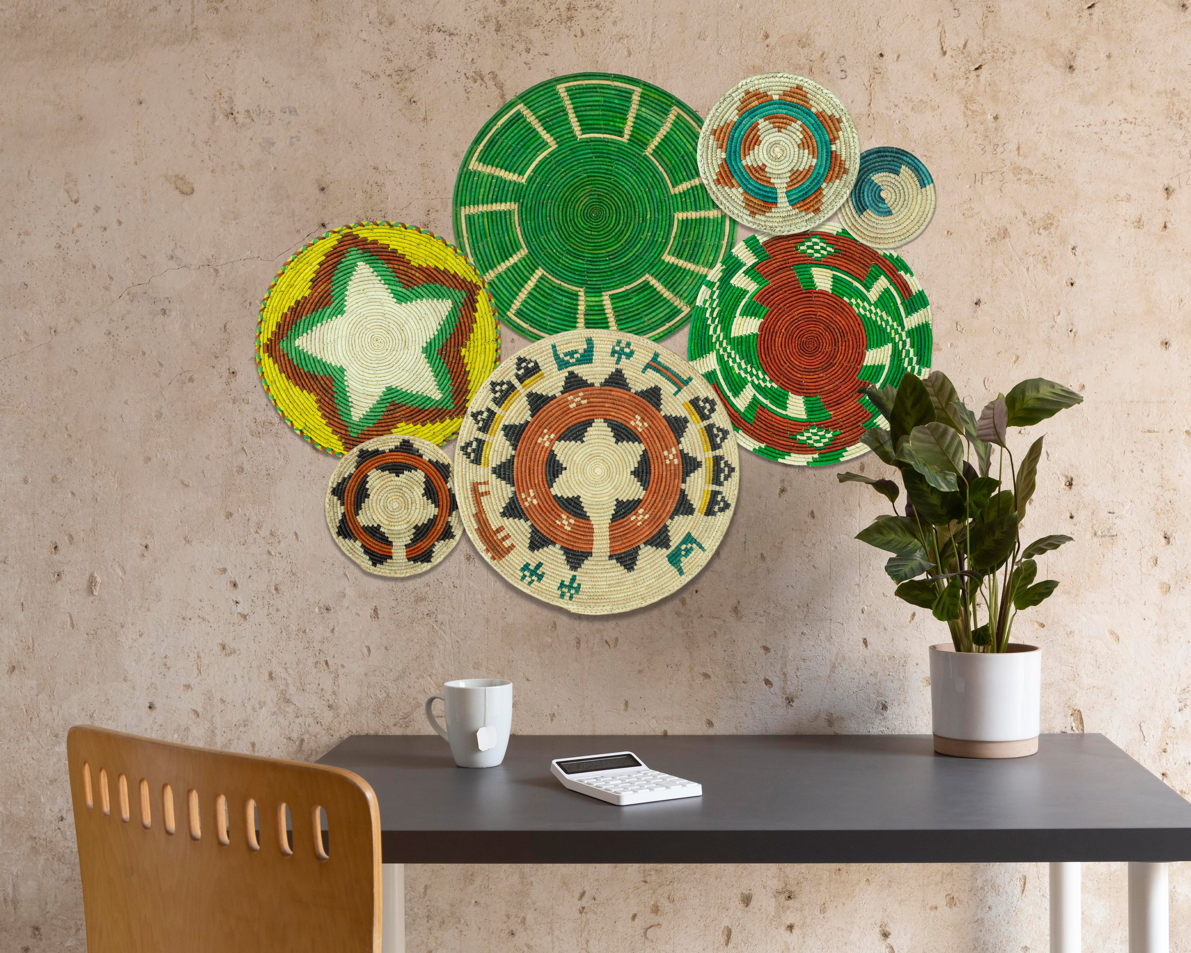 Set of 7 Handwoven wall baskets Set 306-7-N