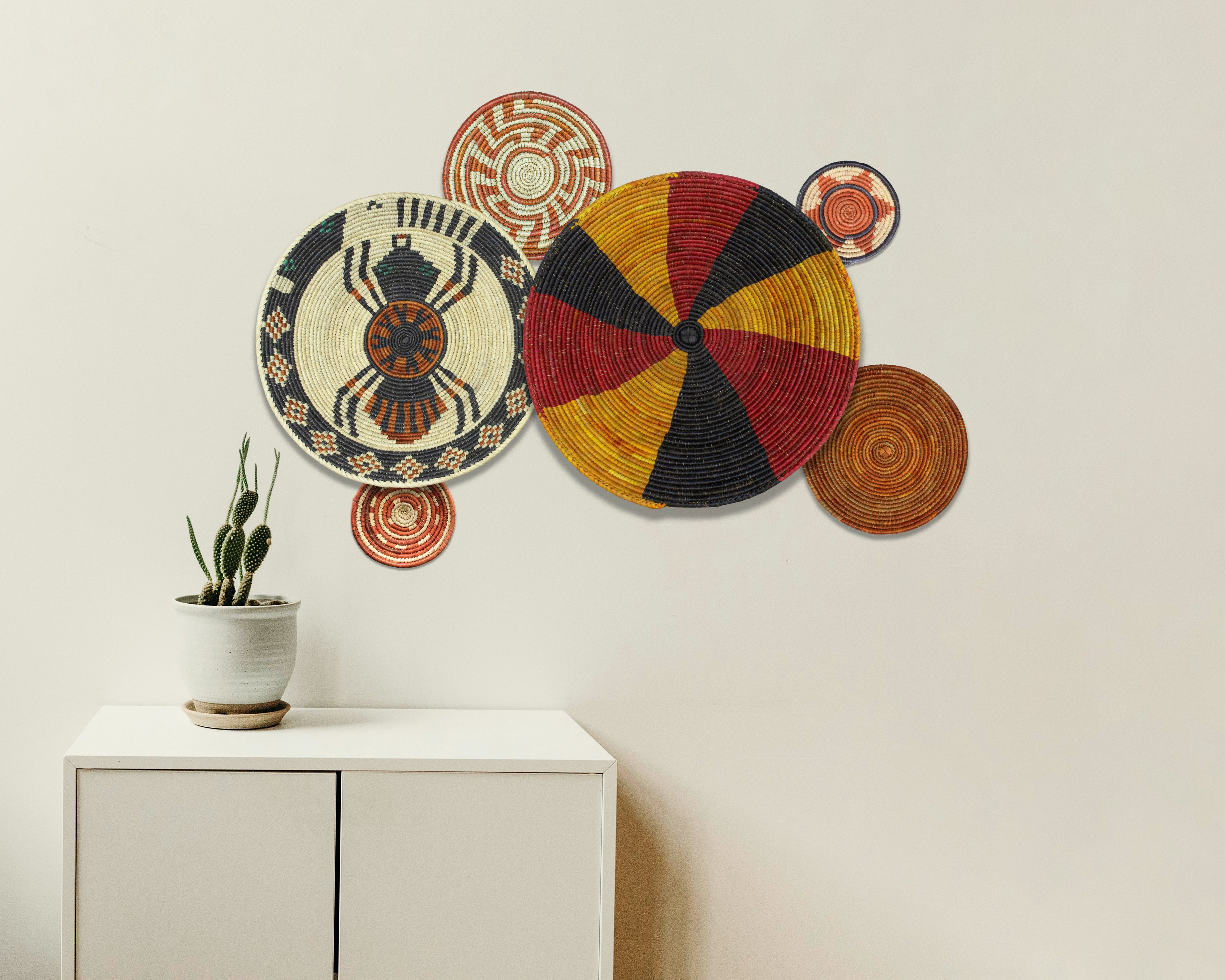 Set of 6 Handwoven wall baskets SET-375-6 N