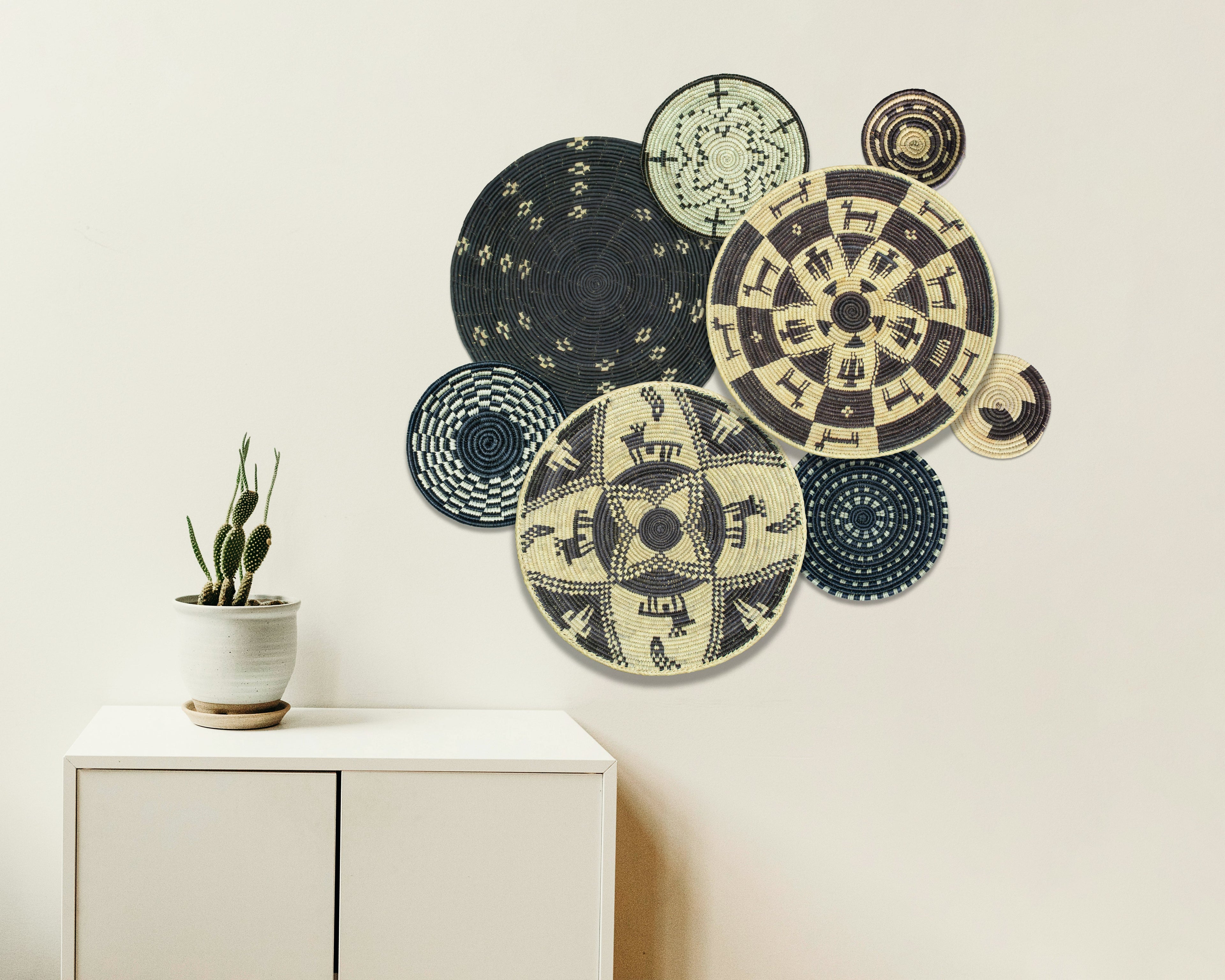 Set of 8 Handwoven wall baskets SET-361-8 N