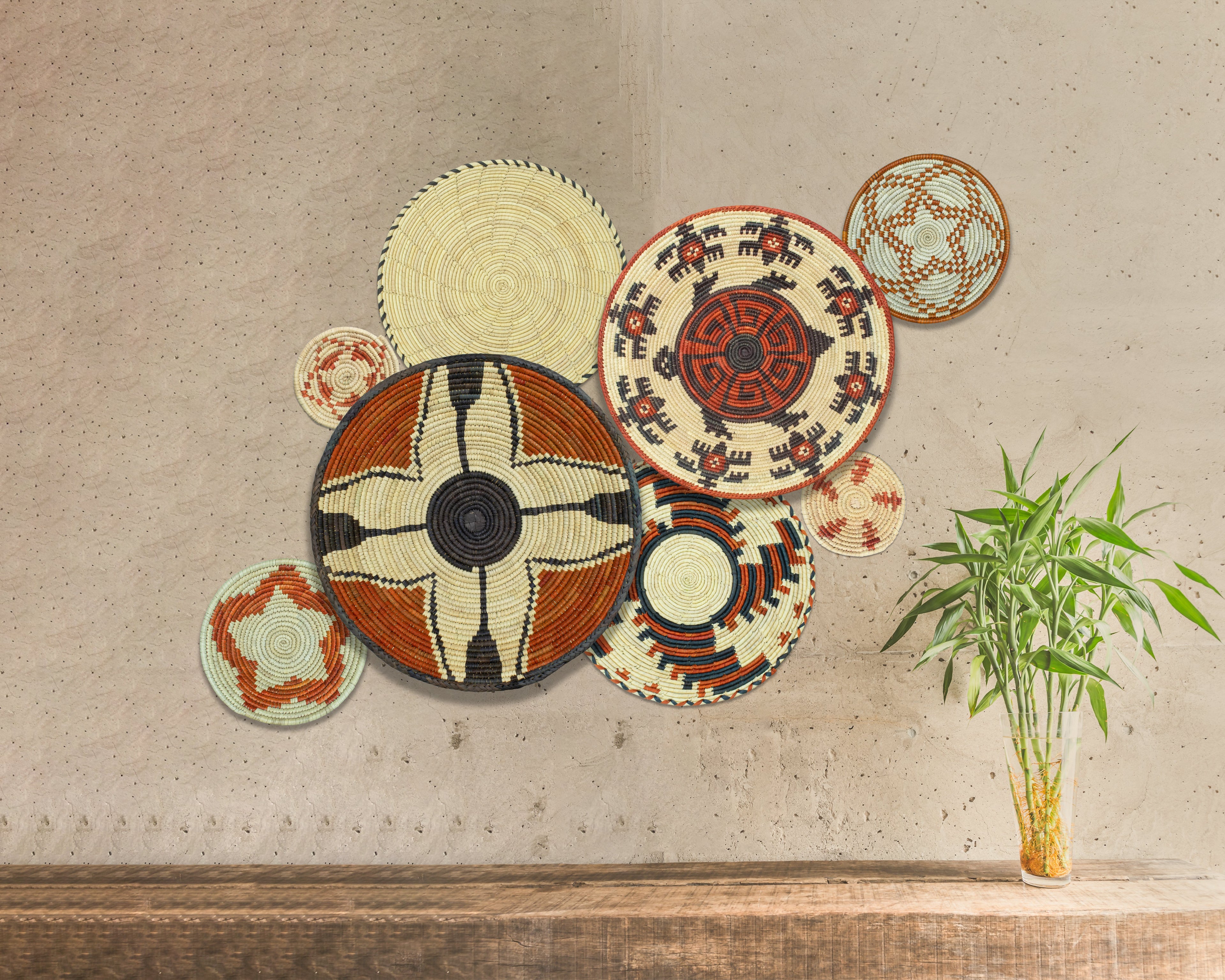 Set of 8 Handwoven wall baskets SET-358-8 N