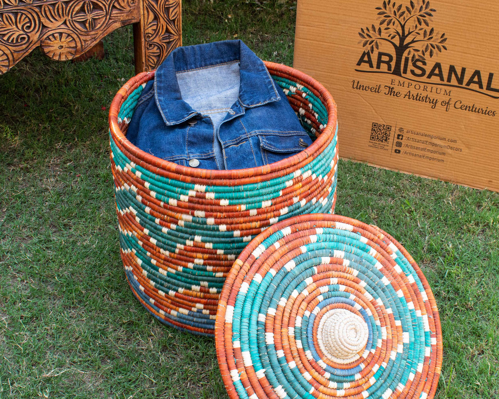 Waves Orange & Turquoise Large Storage Laundry Basket BL-1214-16