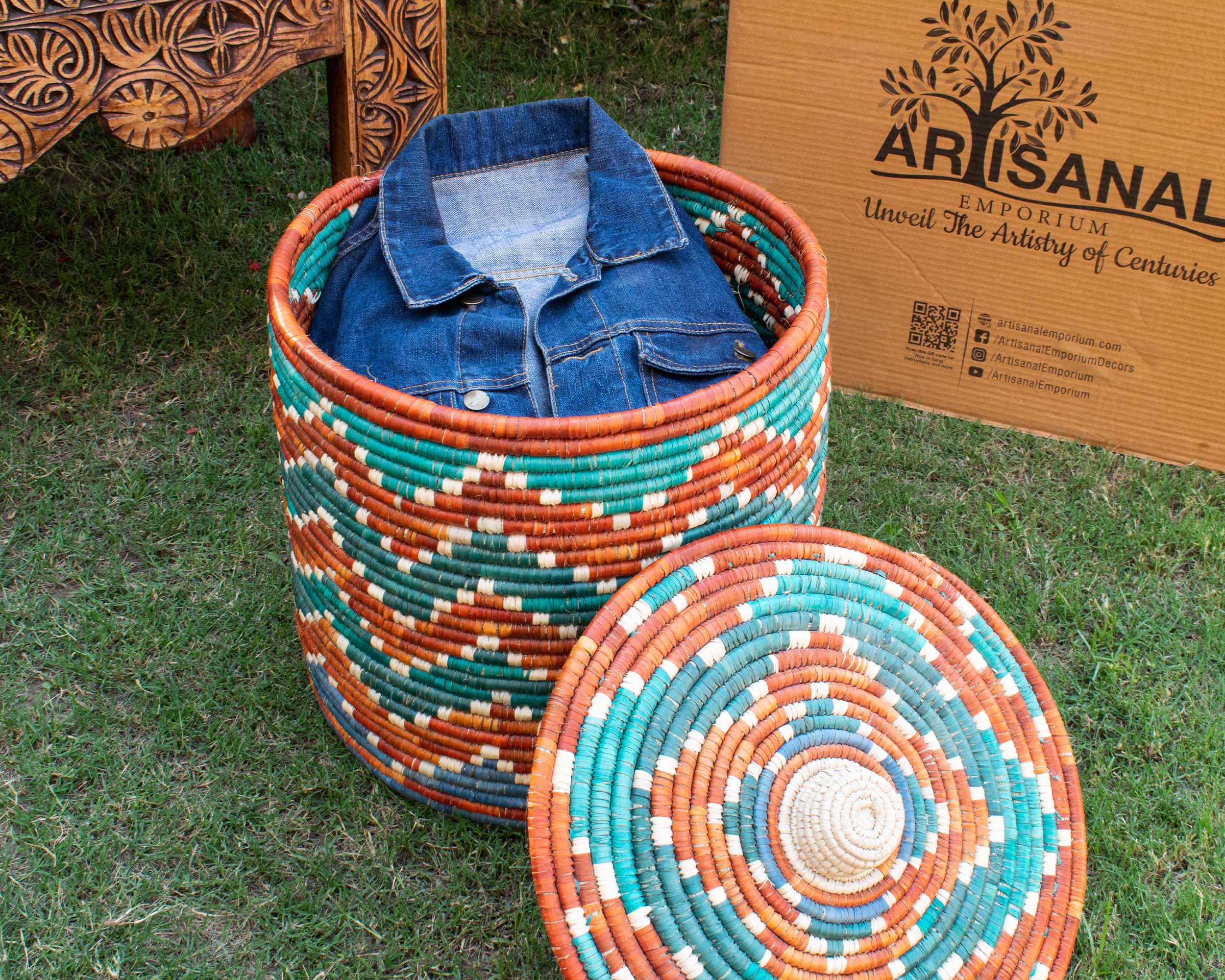 Waves Orange & Turquoise Large Storage Laundry Basket BL-1214-16