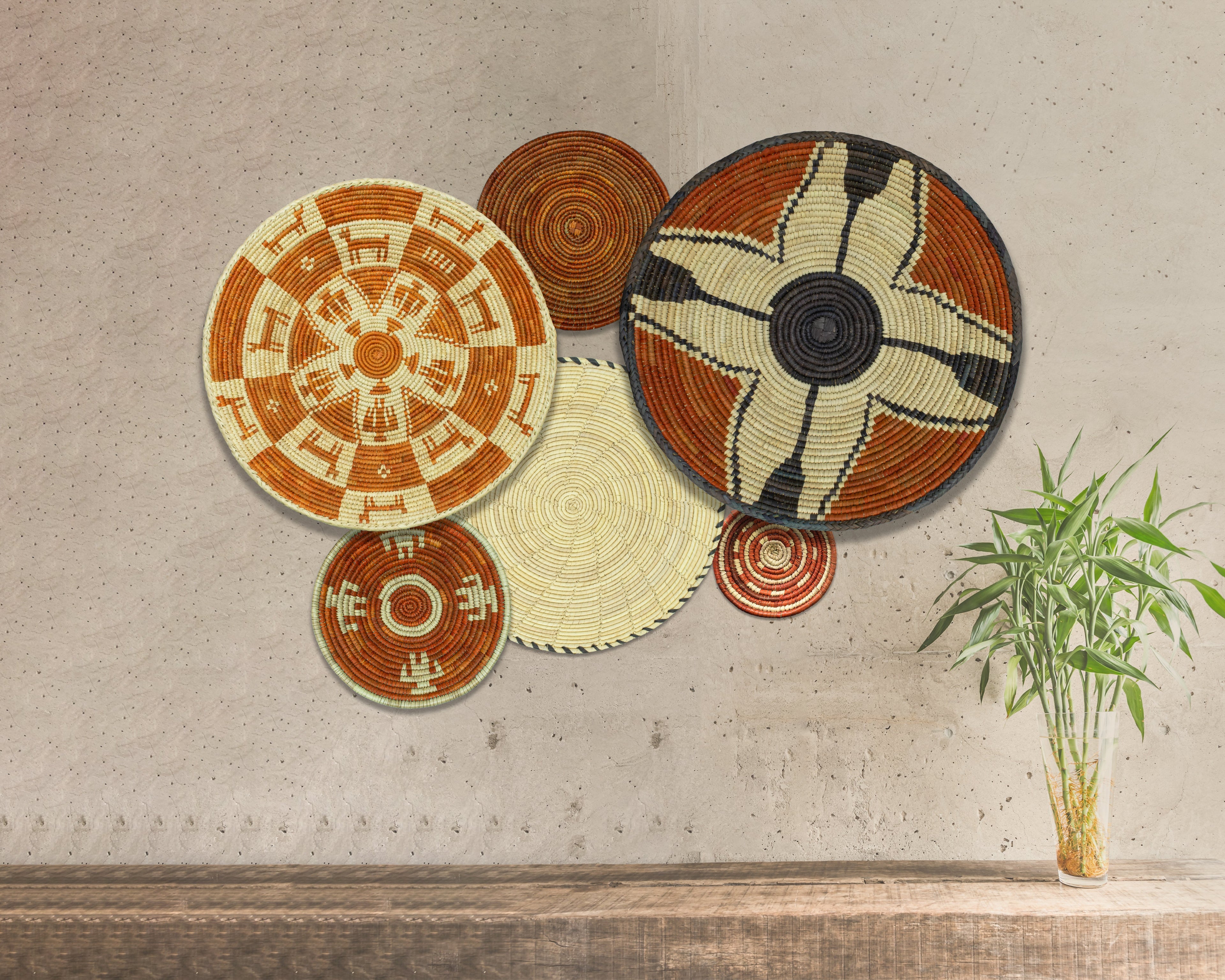 Set of 6 Handwoven wall baskets SET-270-6 N