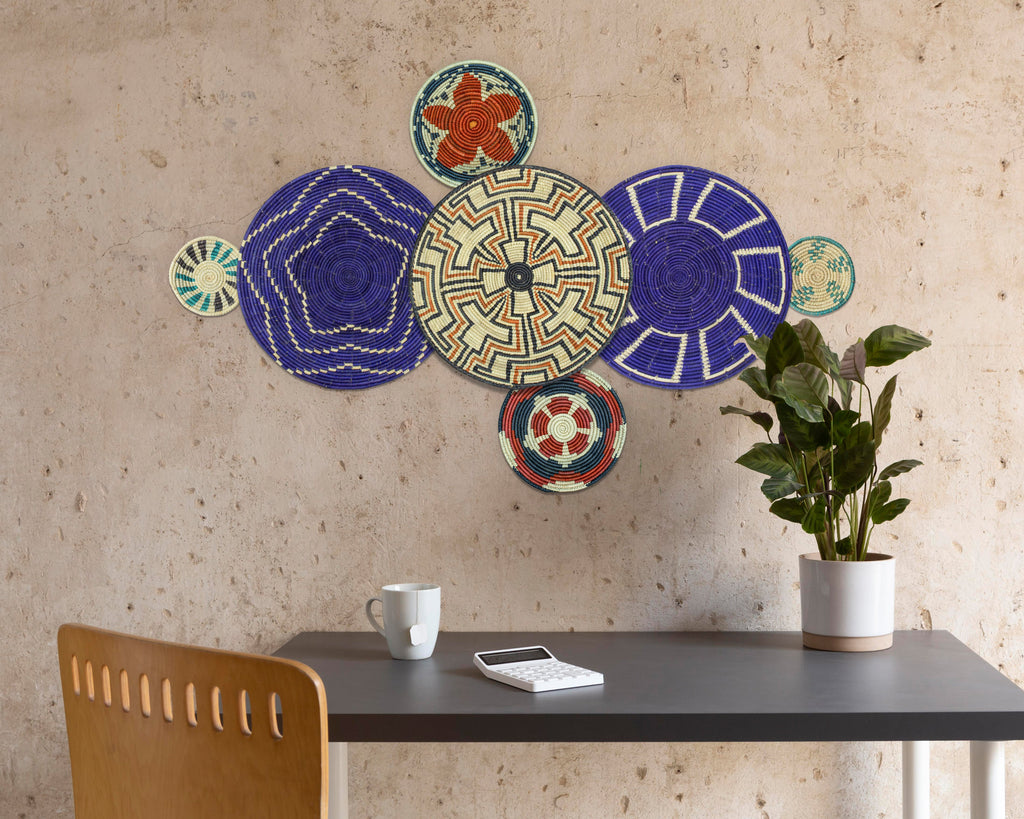 Set of 7 Handwoven wall baskets Set 310-7-N