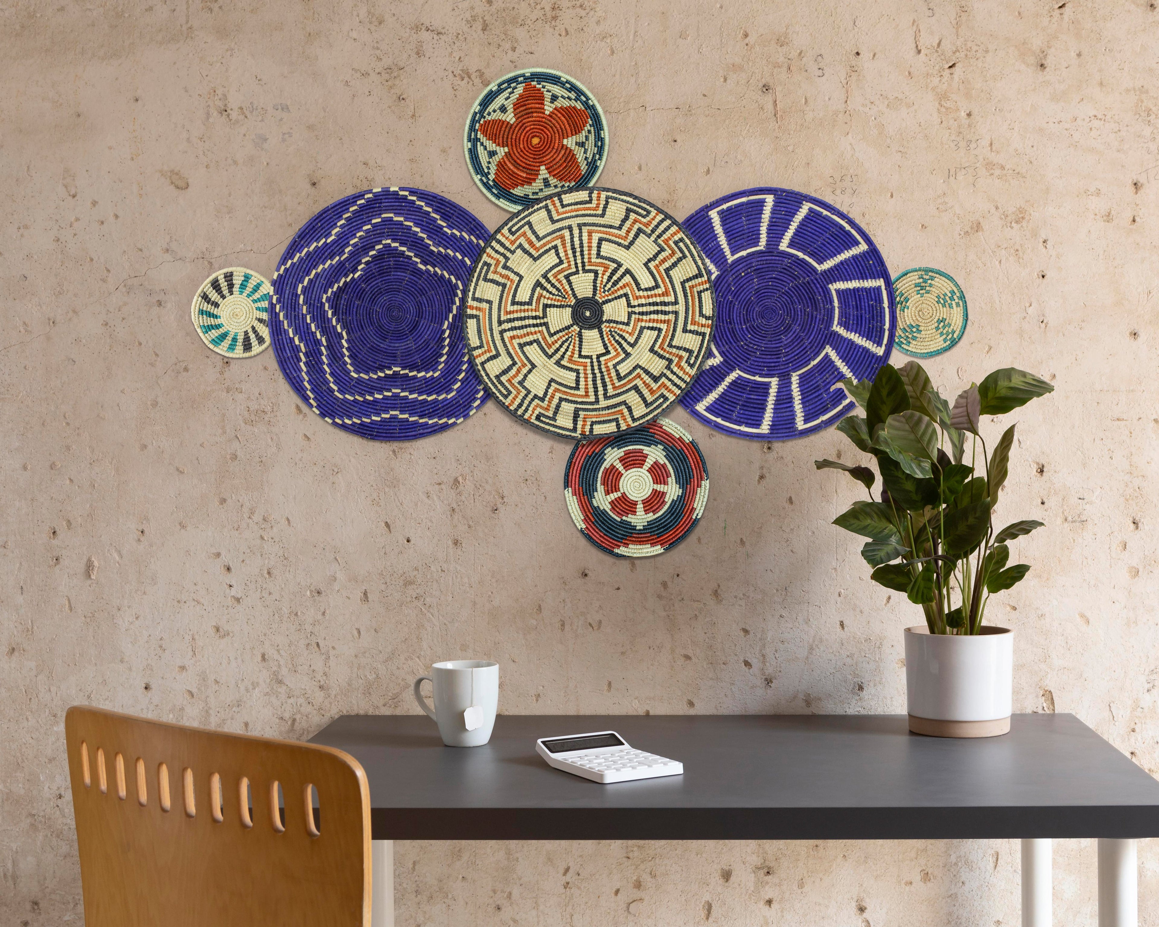 Set of 7 Handwoven wall baskets Set 310-7-N