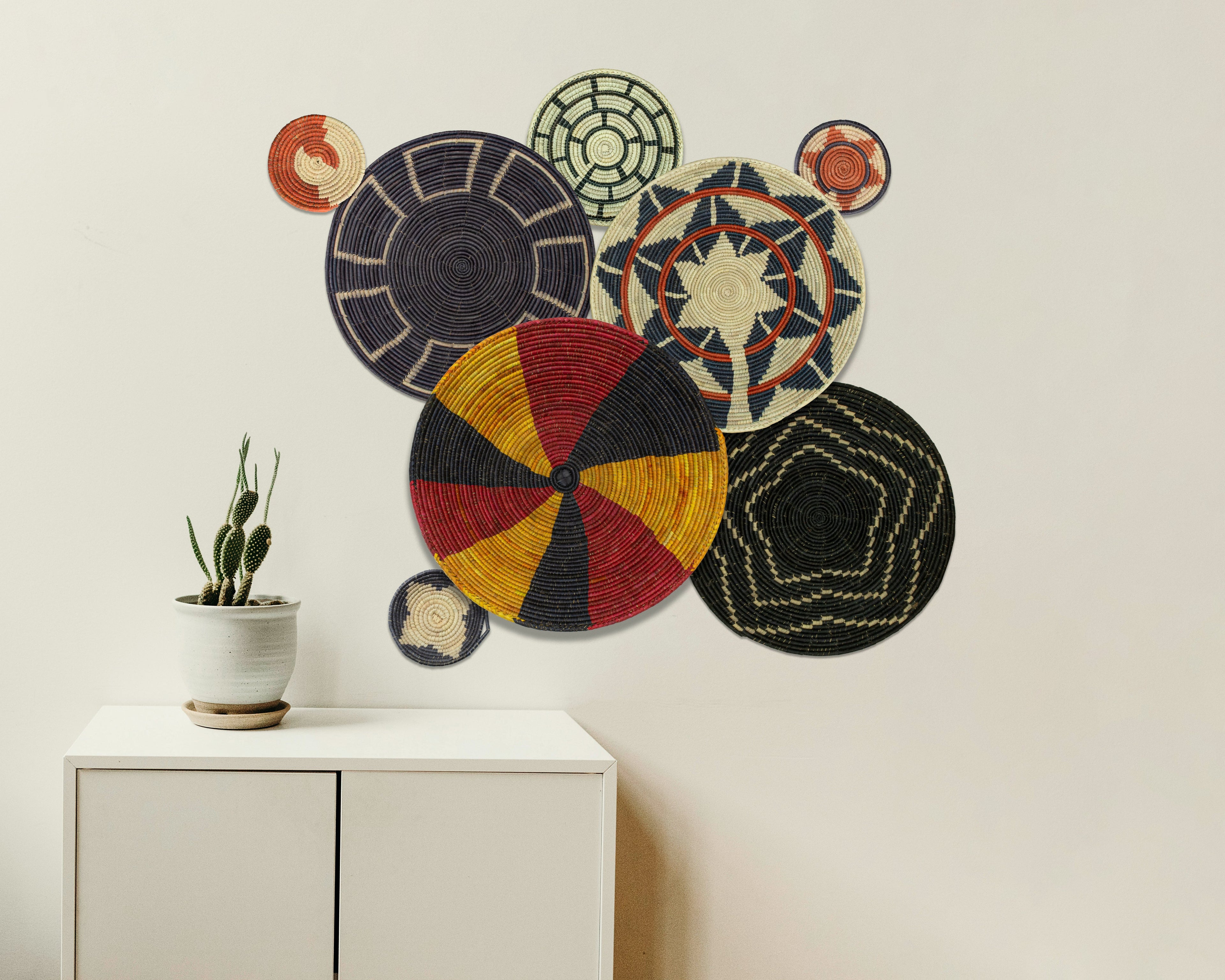 Set of 8 Handwoven wall baskets SET-335-8 N