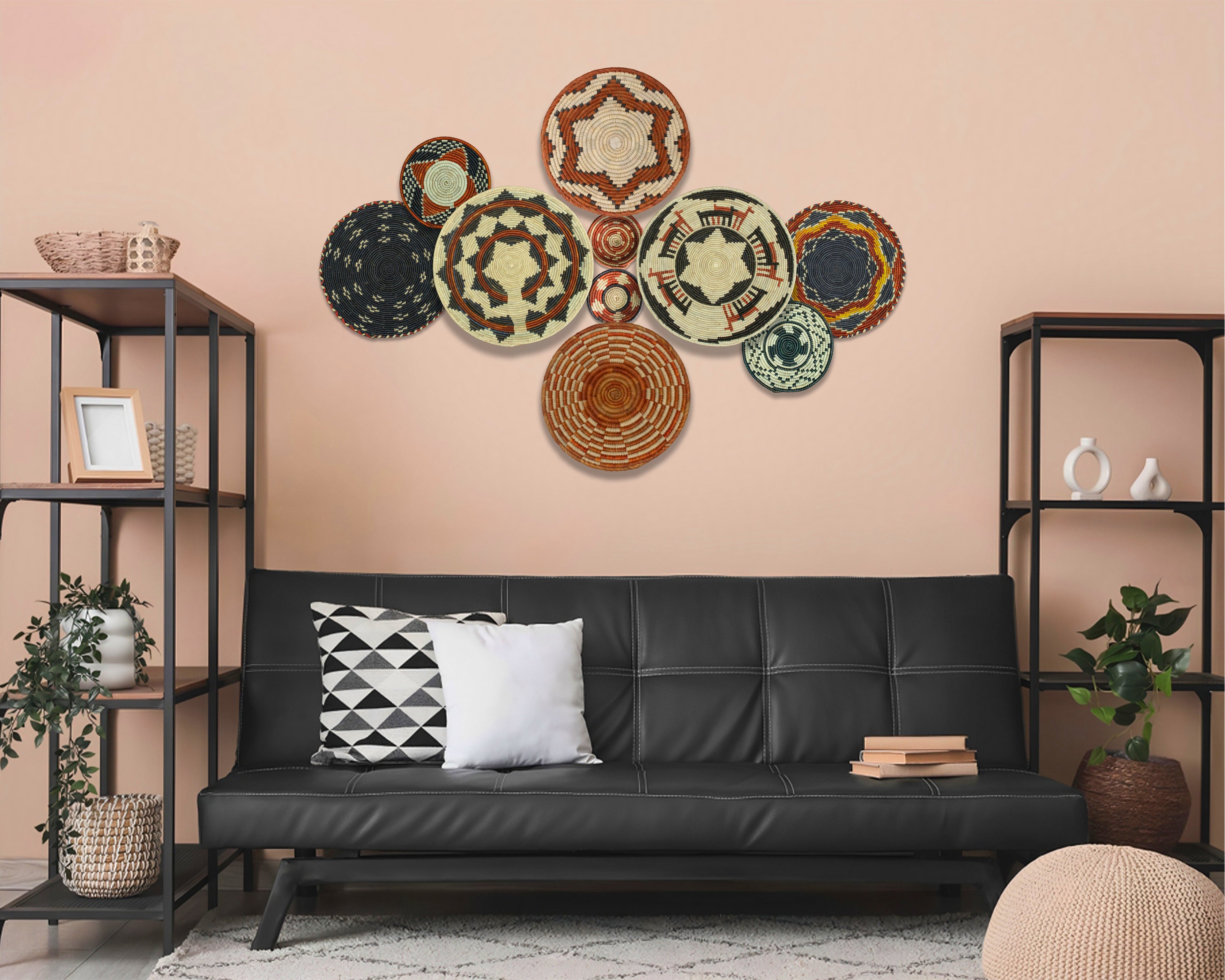 Set of 10 Handwoven wall baskets SET-405-10 N