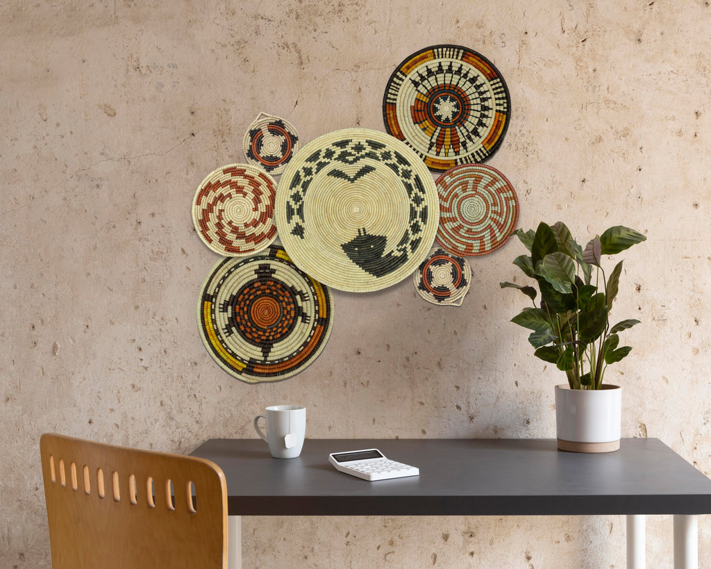 Set of 7 Handwoven wall baskets Set 305-7-N