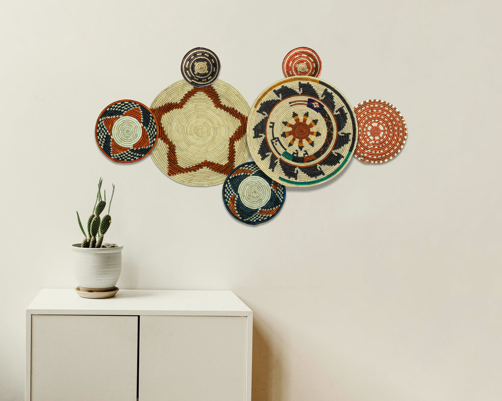 Set of 7 Handwoven wall baskets Set 324-7-N