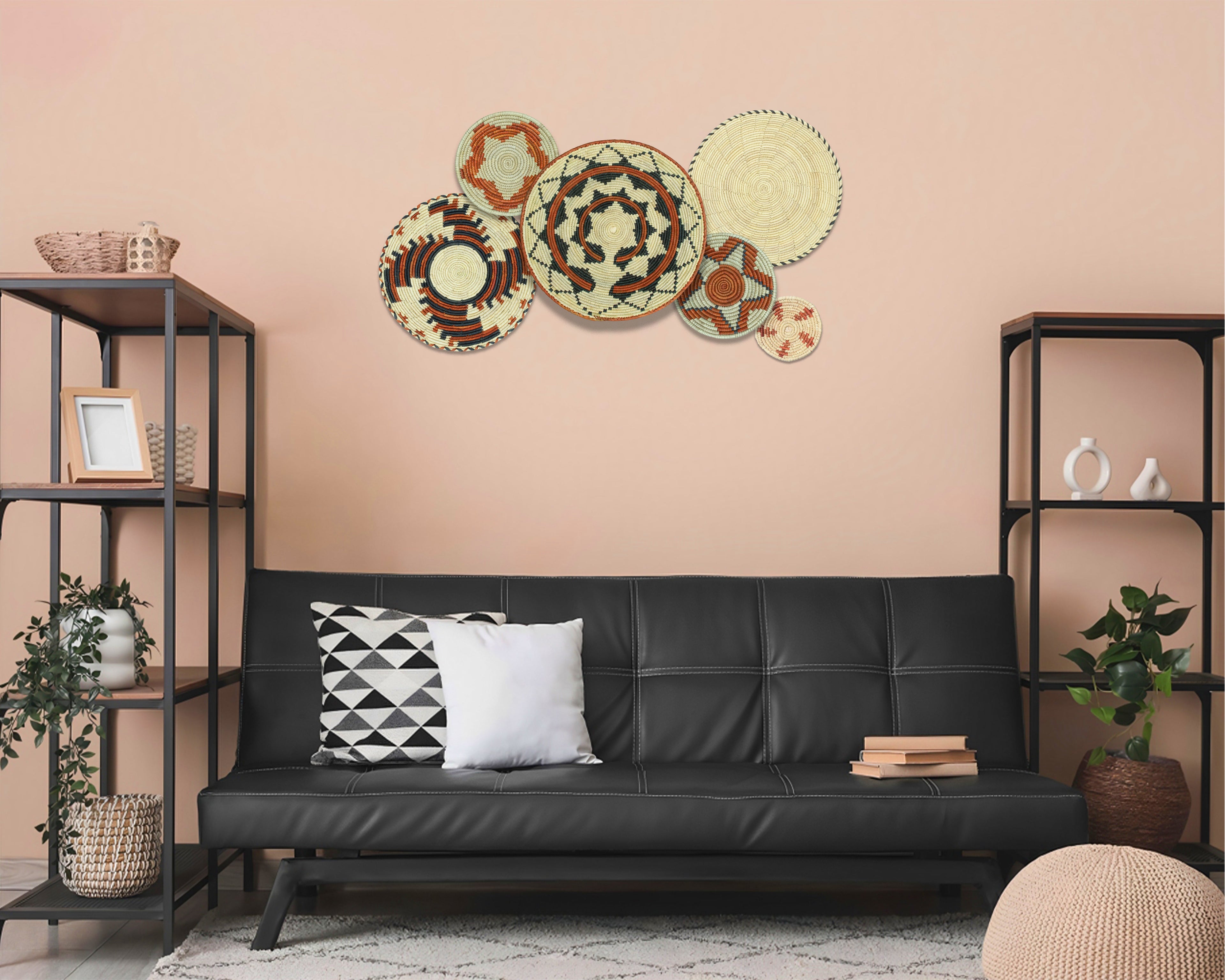 Set of 6 Handwoven wall baskets SET-396-6 N