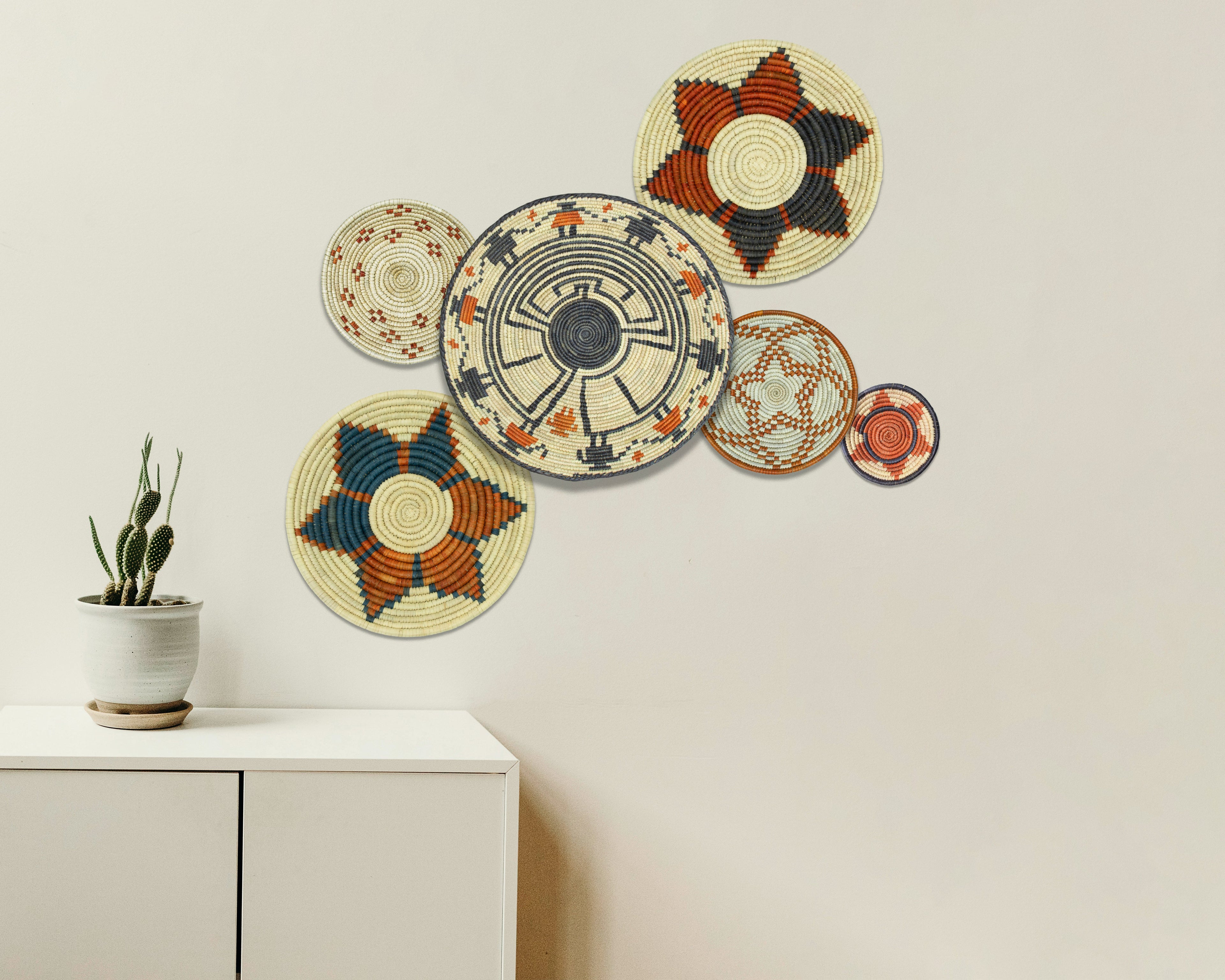 Set of 6 Handwoven wall baskets SET-389-6 N