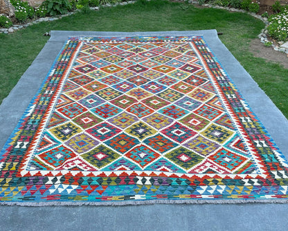 Afghan Chobi Wool Kilim - 10x7 ft KL-186-70