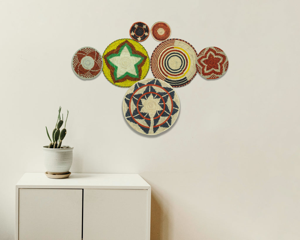 Set of 7 Handwoven wall baskets Set 321-7-N