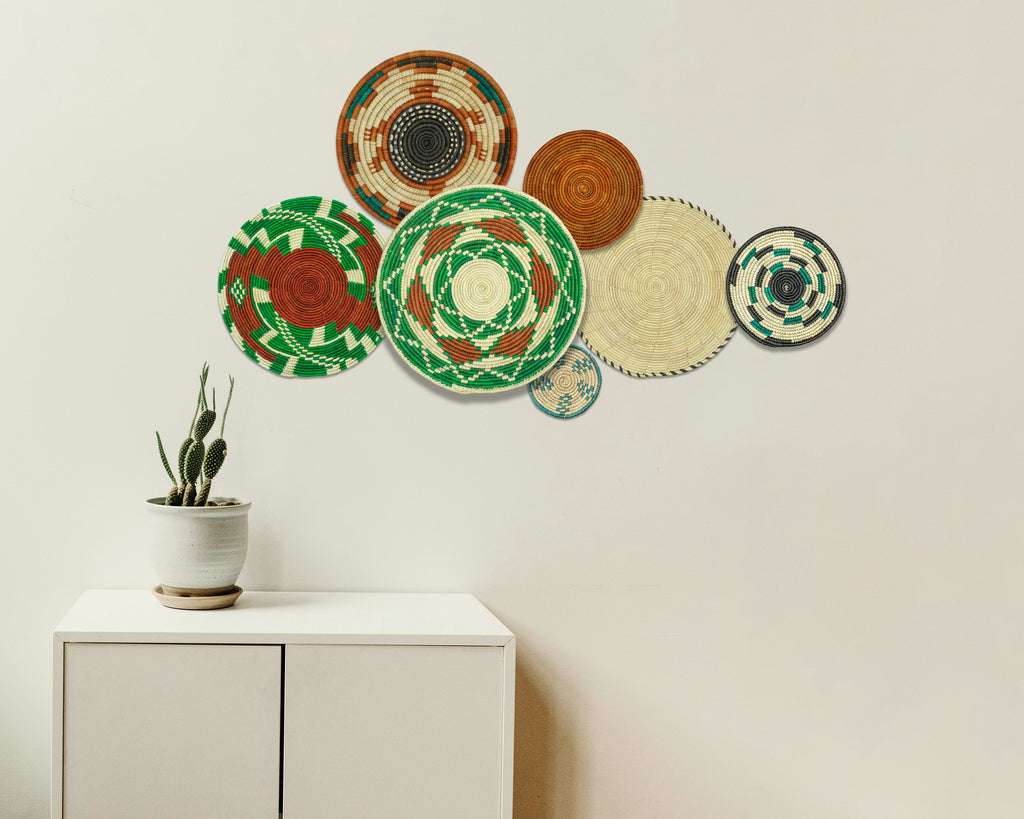 Set of 7 Handwoven wall baskets Set 318-7-N