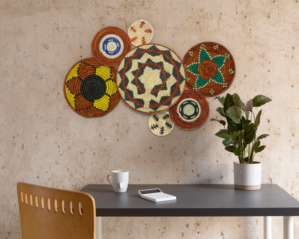 Set of 7 Handwoven wall baskets Set 307-7-N