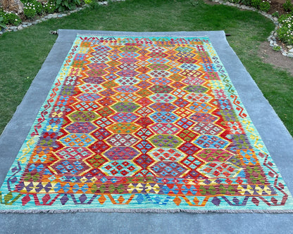 Afghan Chobi Wool Kilim - 10x7 ft KL-185-70