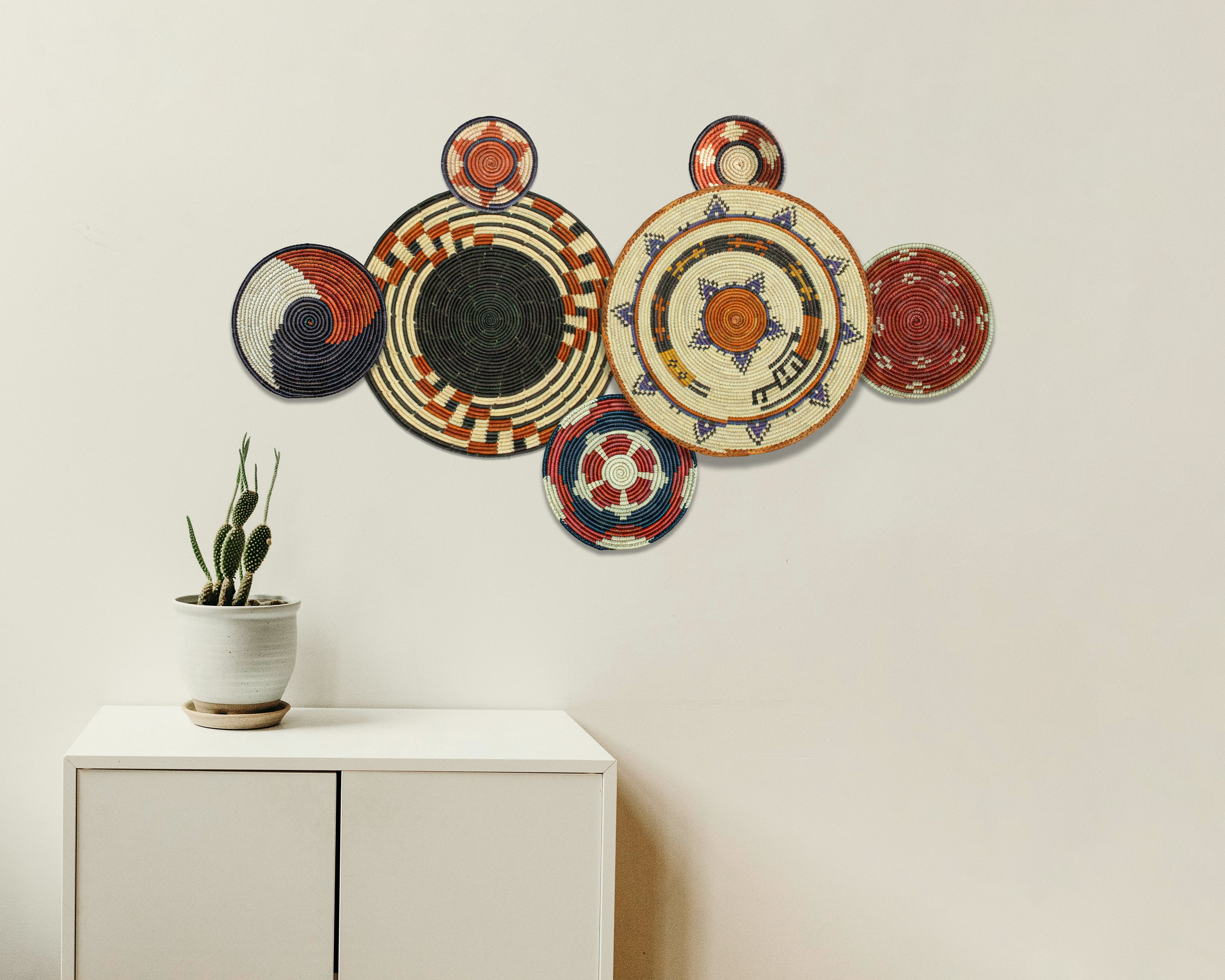 Set of 7 Handwoven wall baskets Set 323-7-N