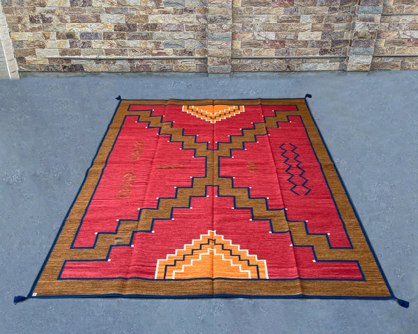 Pueblo Path Large Southwestern-Inspired Wool Dhurrie - 8x10 ft