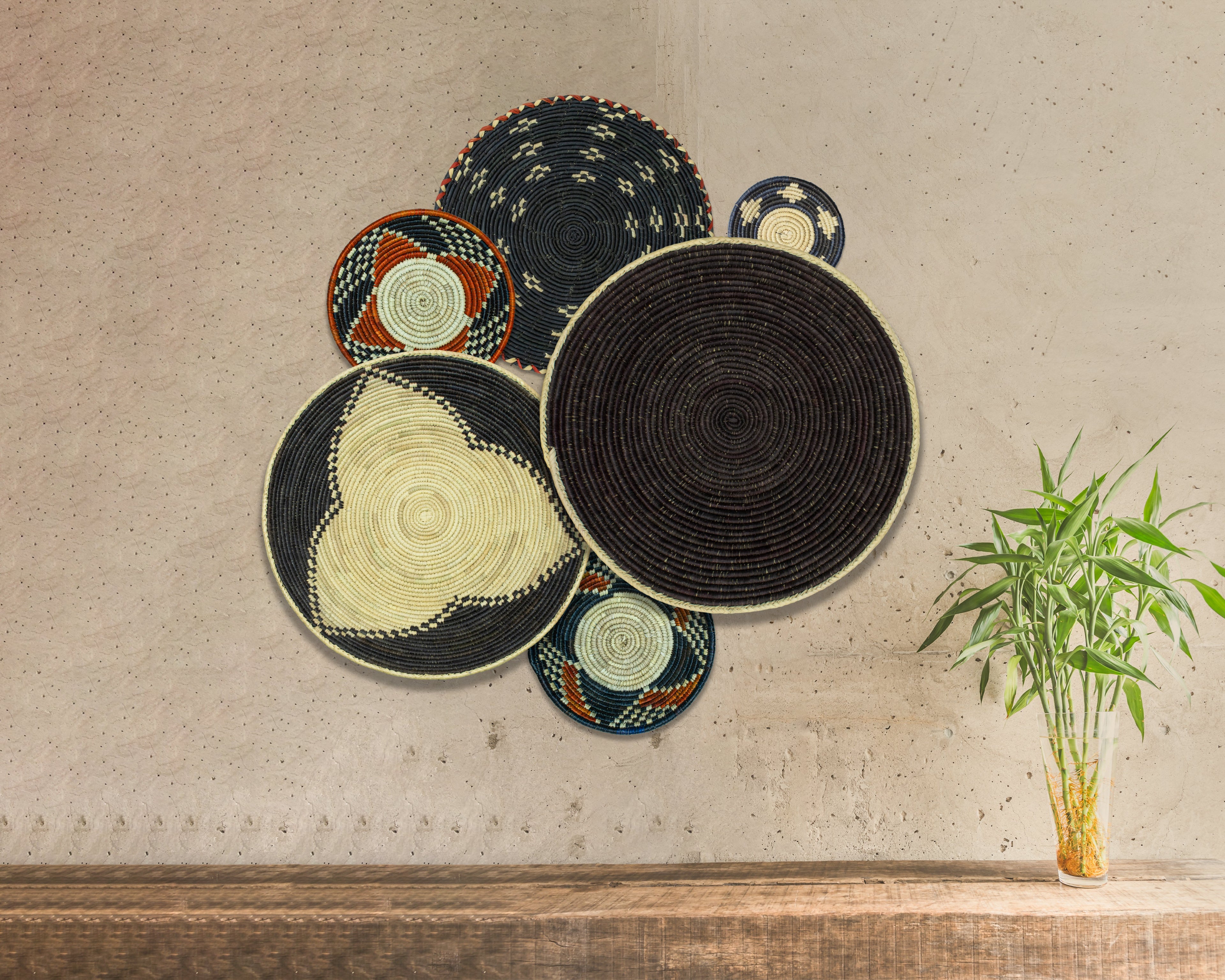 Set of 6 Handwoven wall baskets SET-273-6 N