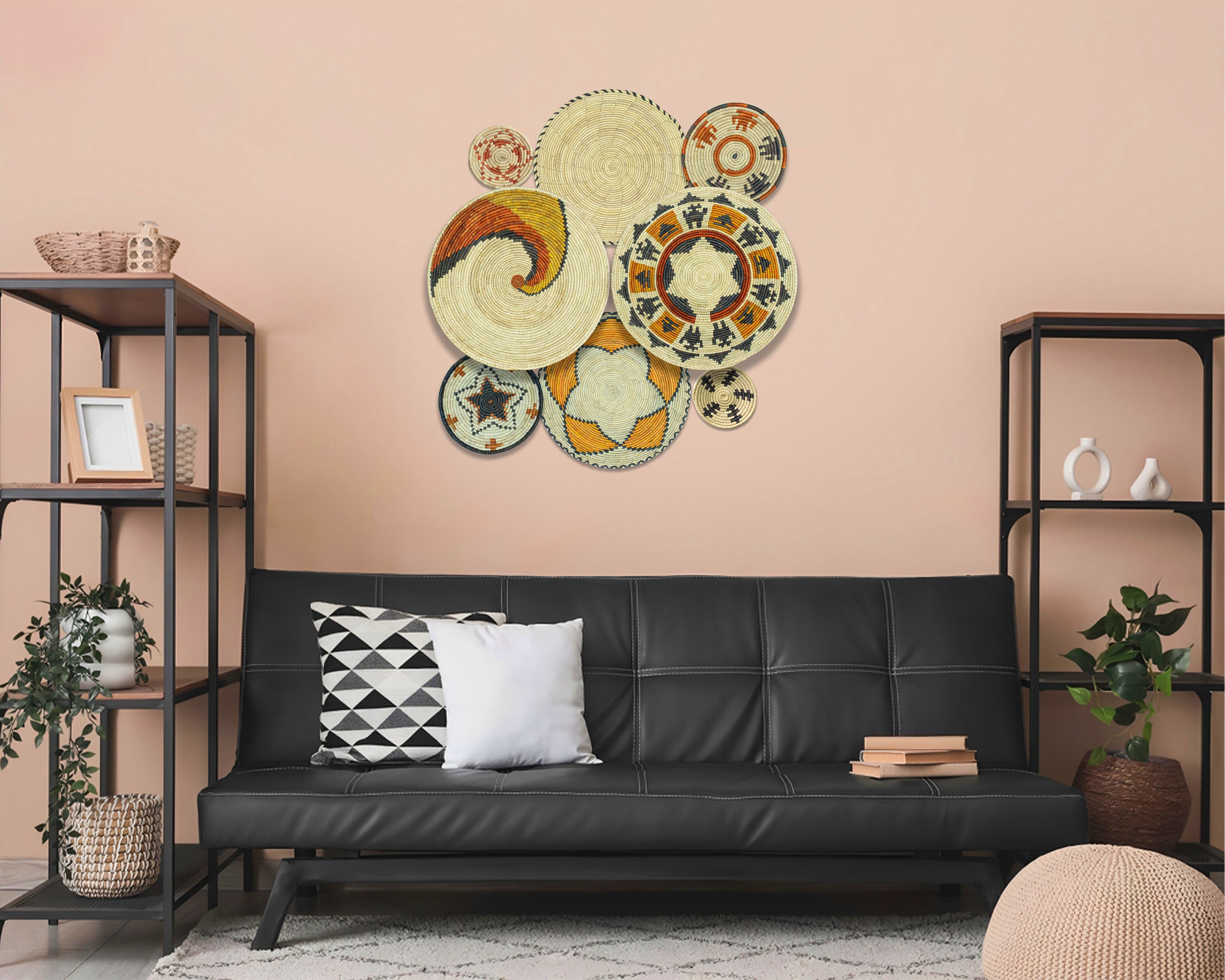 Set of 8 Handwoven wall baskets SET-250-8 N