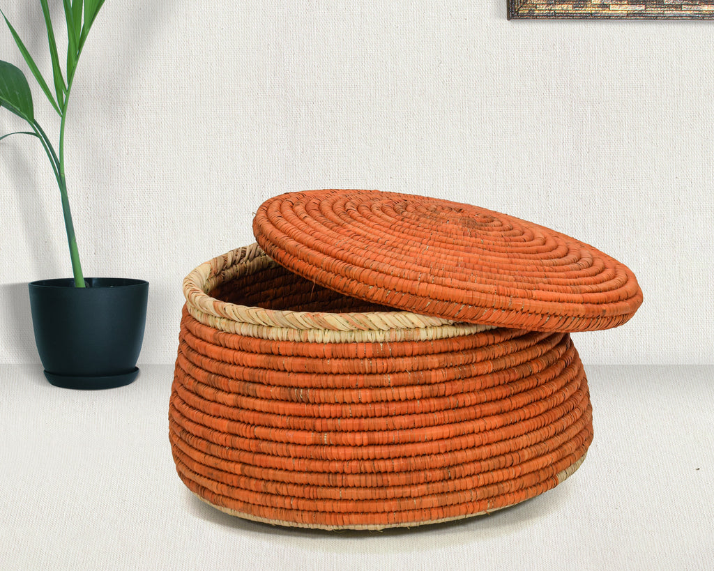 Amber Weave Lidded Basket