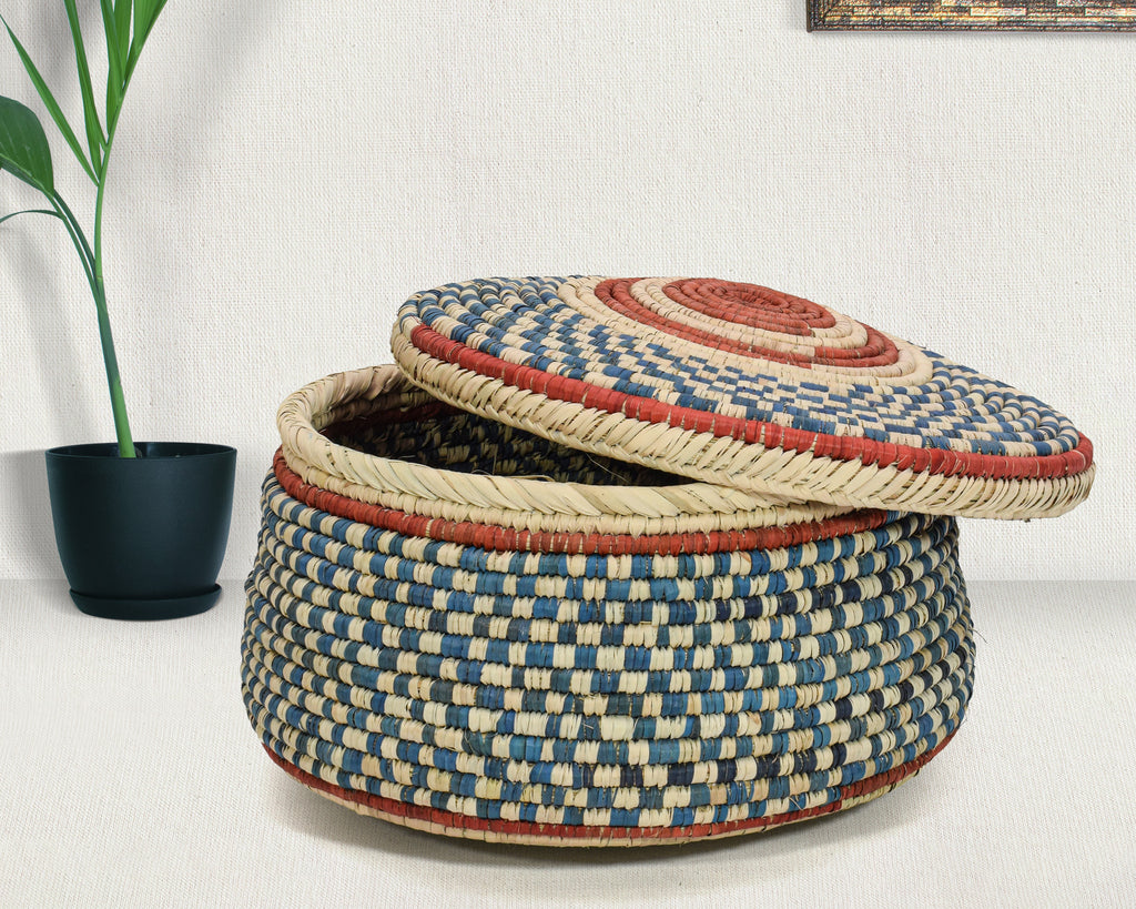 Sky Checkered Lidded Basket