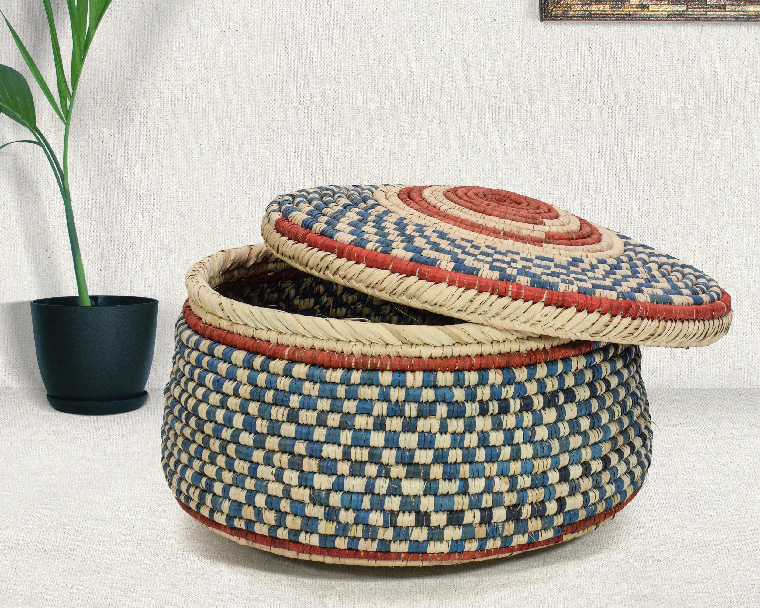 Sky Checkered Lidded Basket