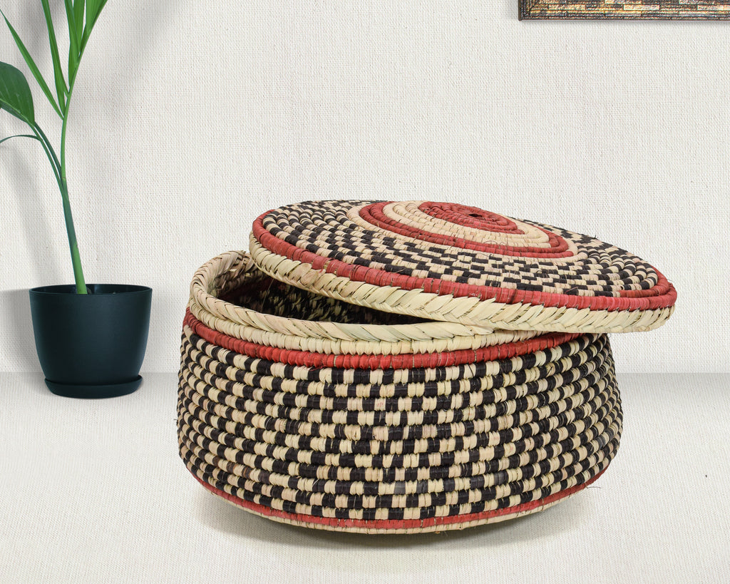 Dark Checkered Lidded Basket