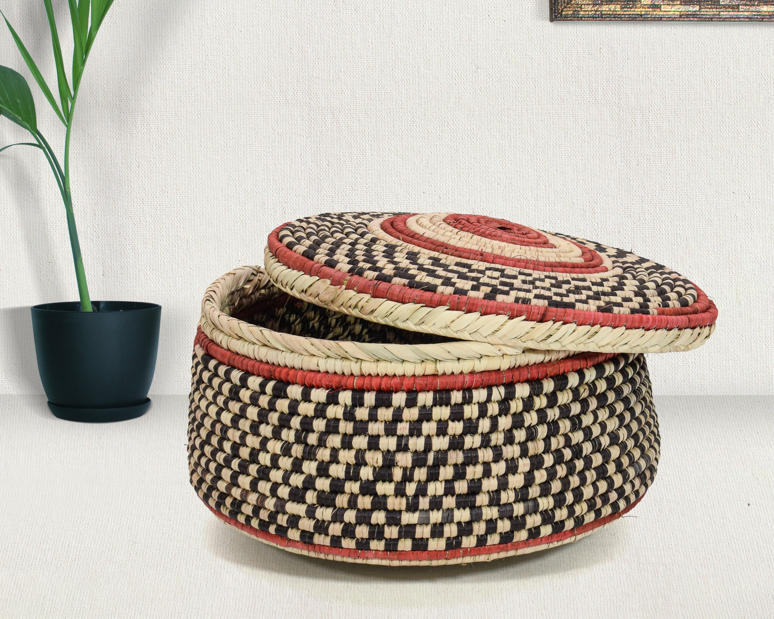 Dark Checkered Lidded Basket