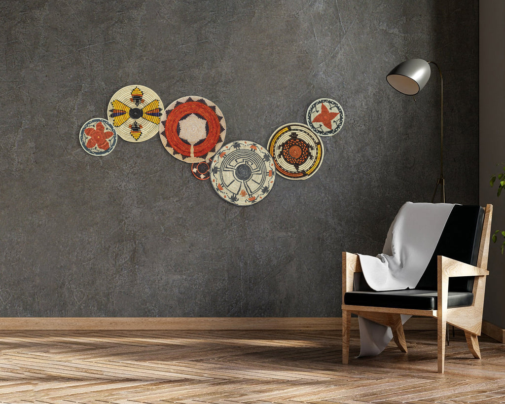 Set of 7 Handwoven wall baskets Set 38-7-N