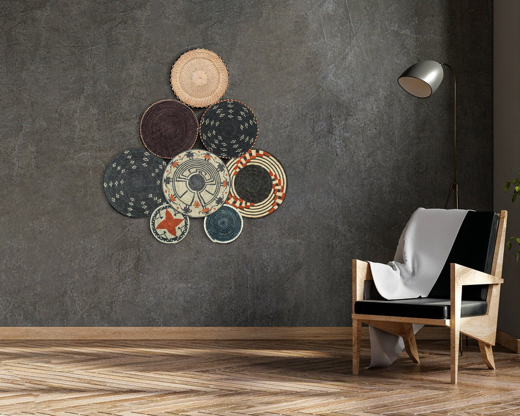 Set of 8 Handwoven wall baskets SET-345-8 N