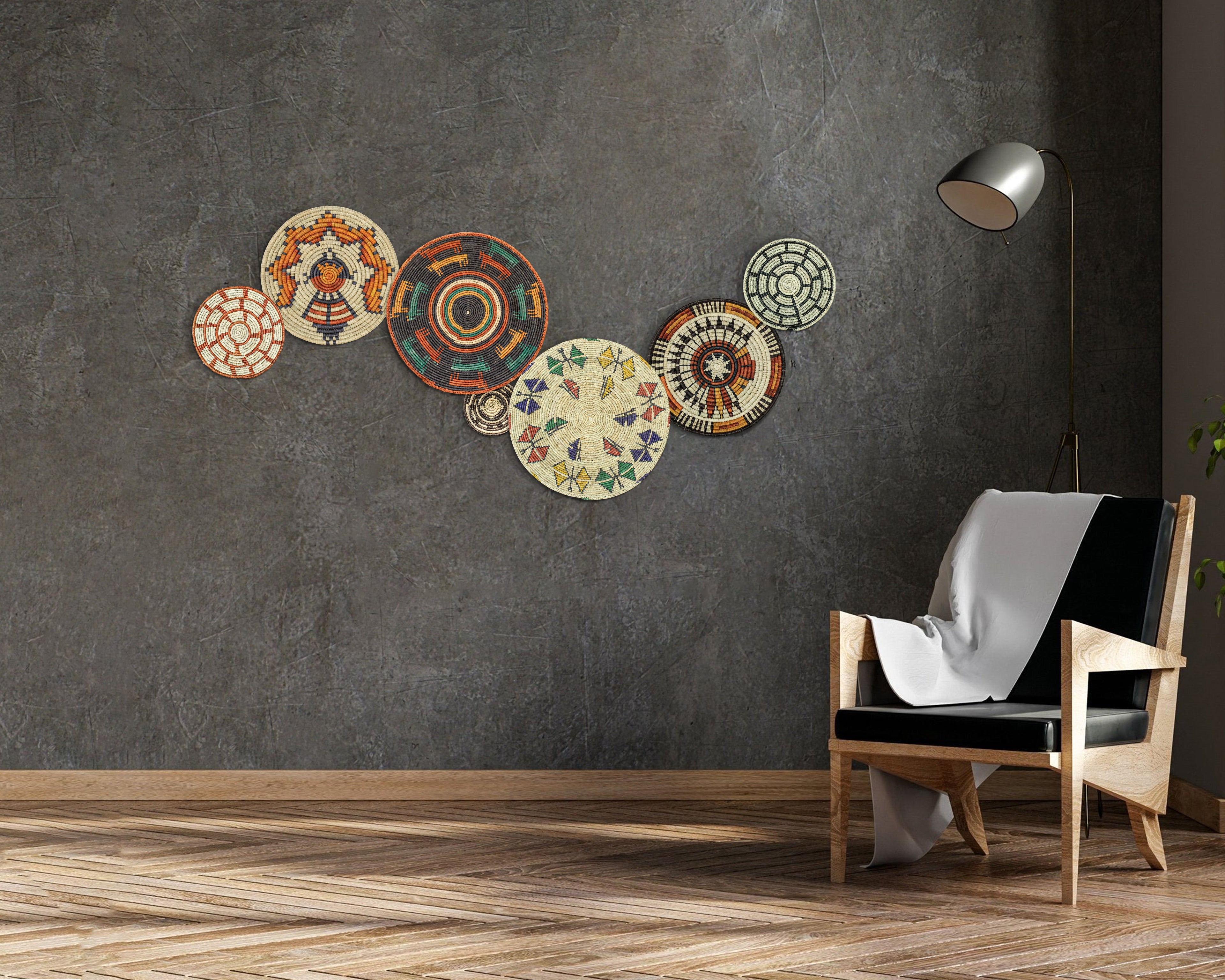 Set of 7 Handwoven wall baskets Set 40-7-N