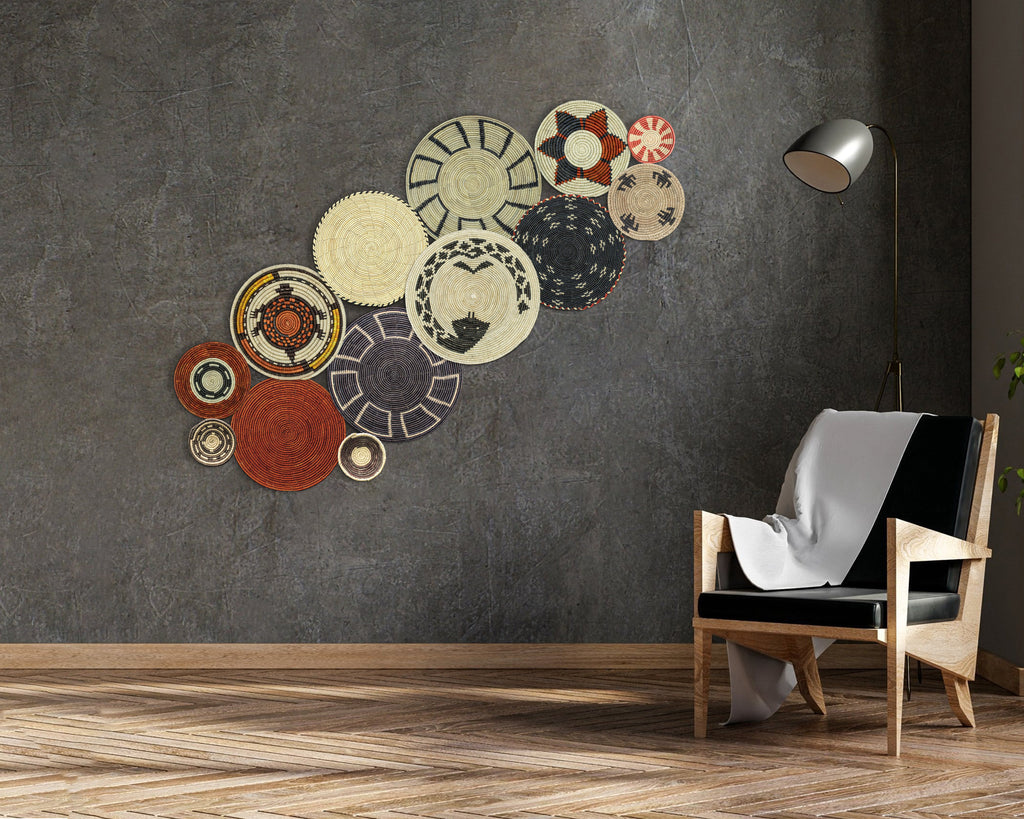 Set of 13 Handwoven wall baskets SET-176-13 N