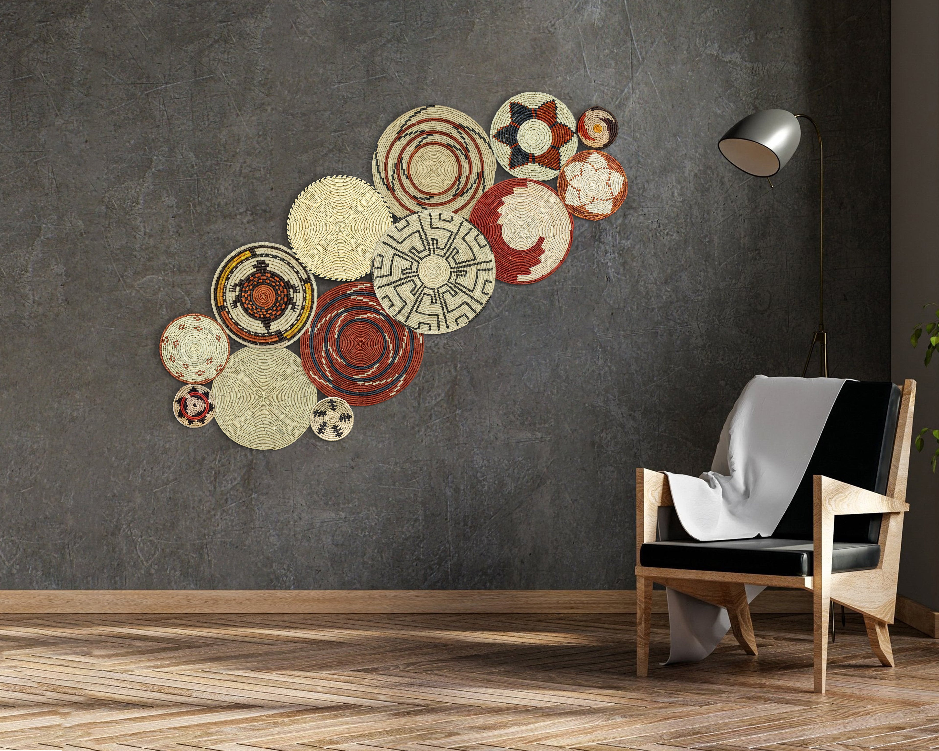 Set of 13 Handwoven wall baskets SET-175-13 N