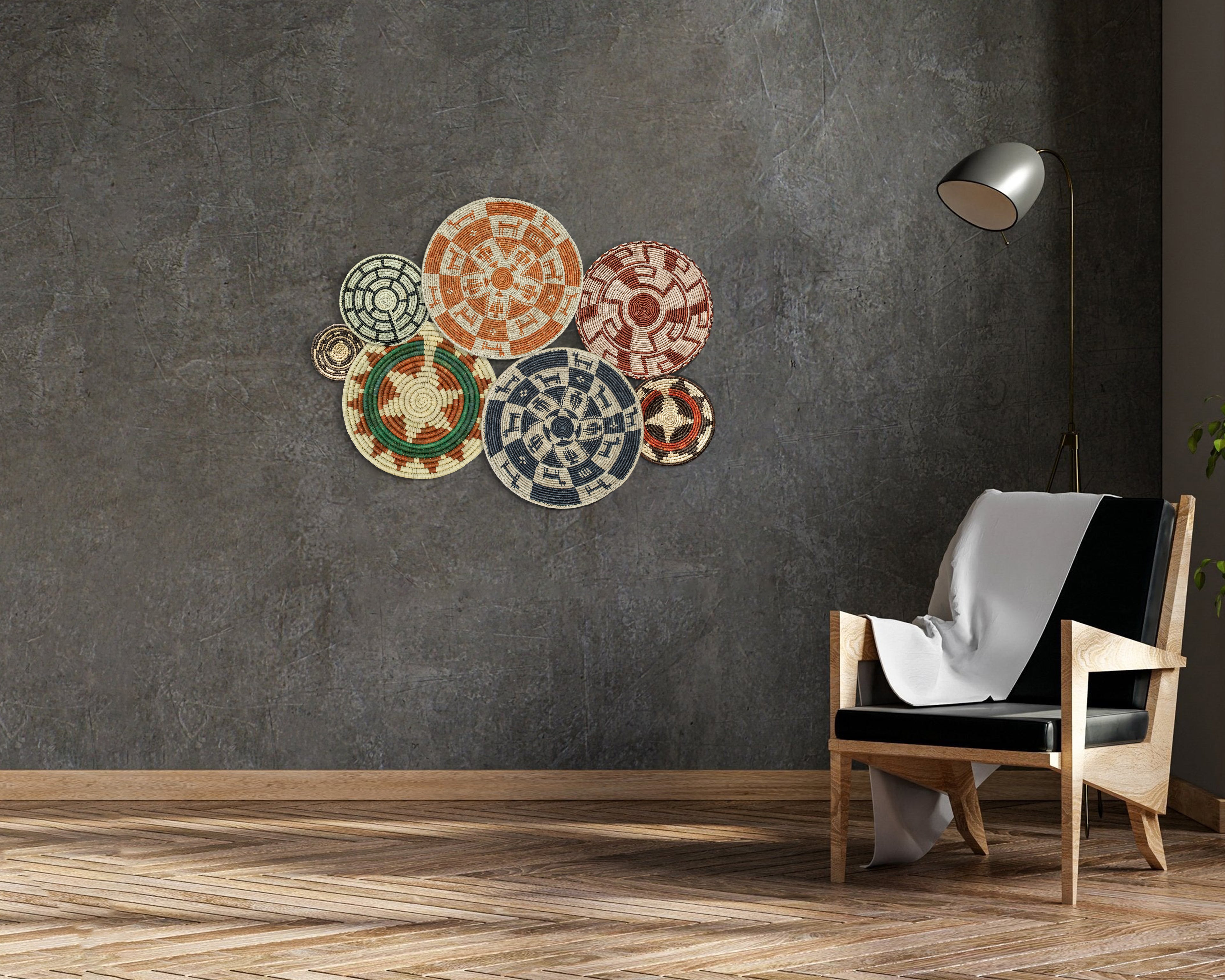 Set of 7 Handwoven wall baskets Set 45-7-N