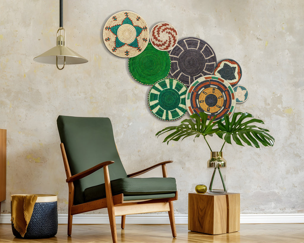 Set of 8 Handwoven wall baskets SET-356-8 N