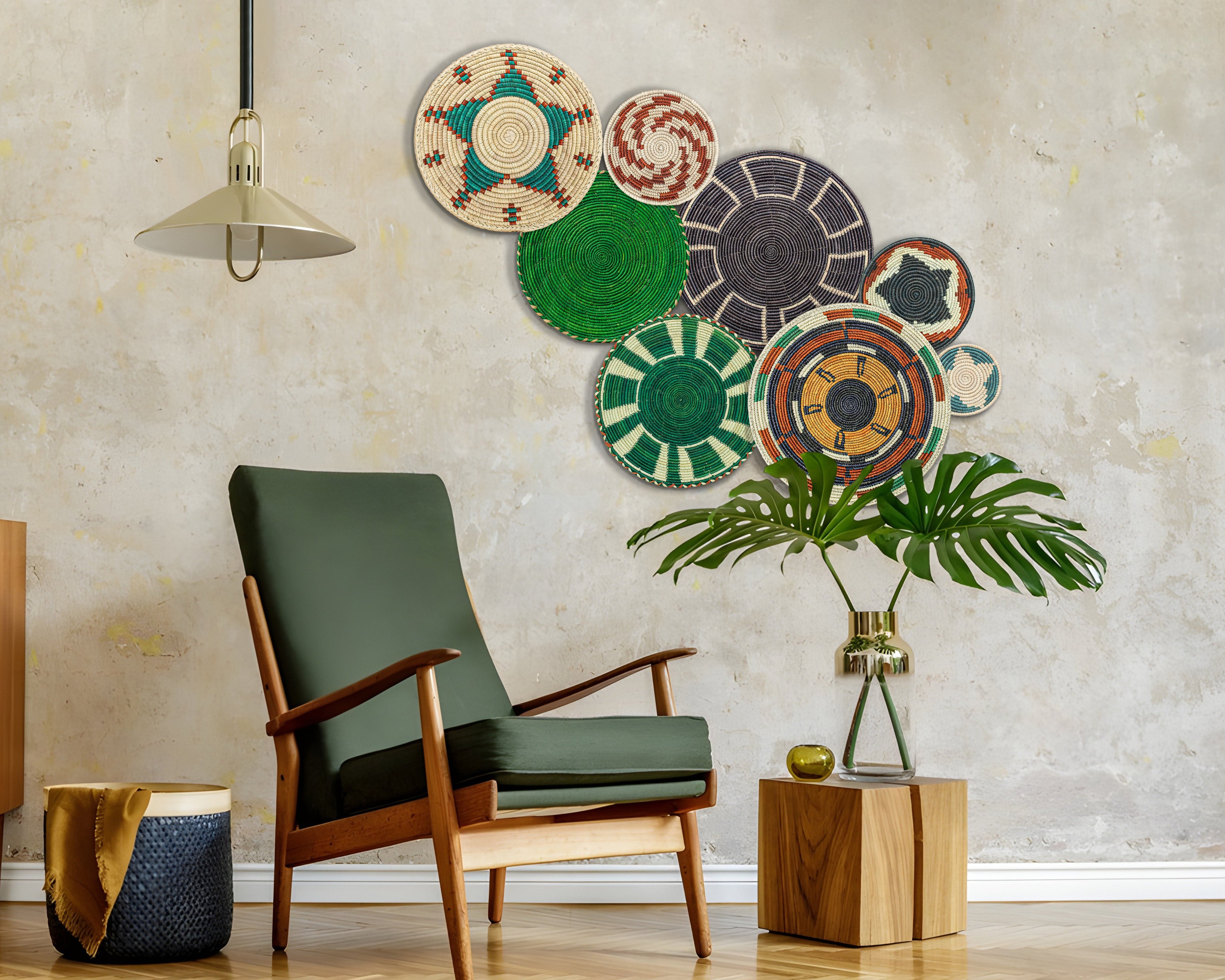 Set of 8 Handwoven wall baskets SET-356-8 N