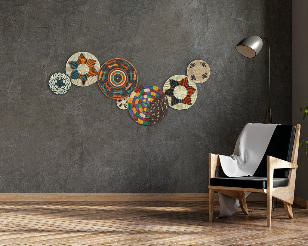 Set of 7 Handwoven wall baskets Set 42-7-N