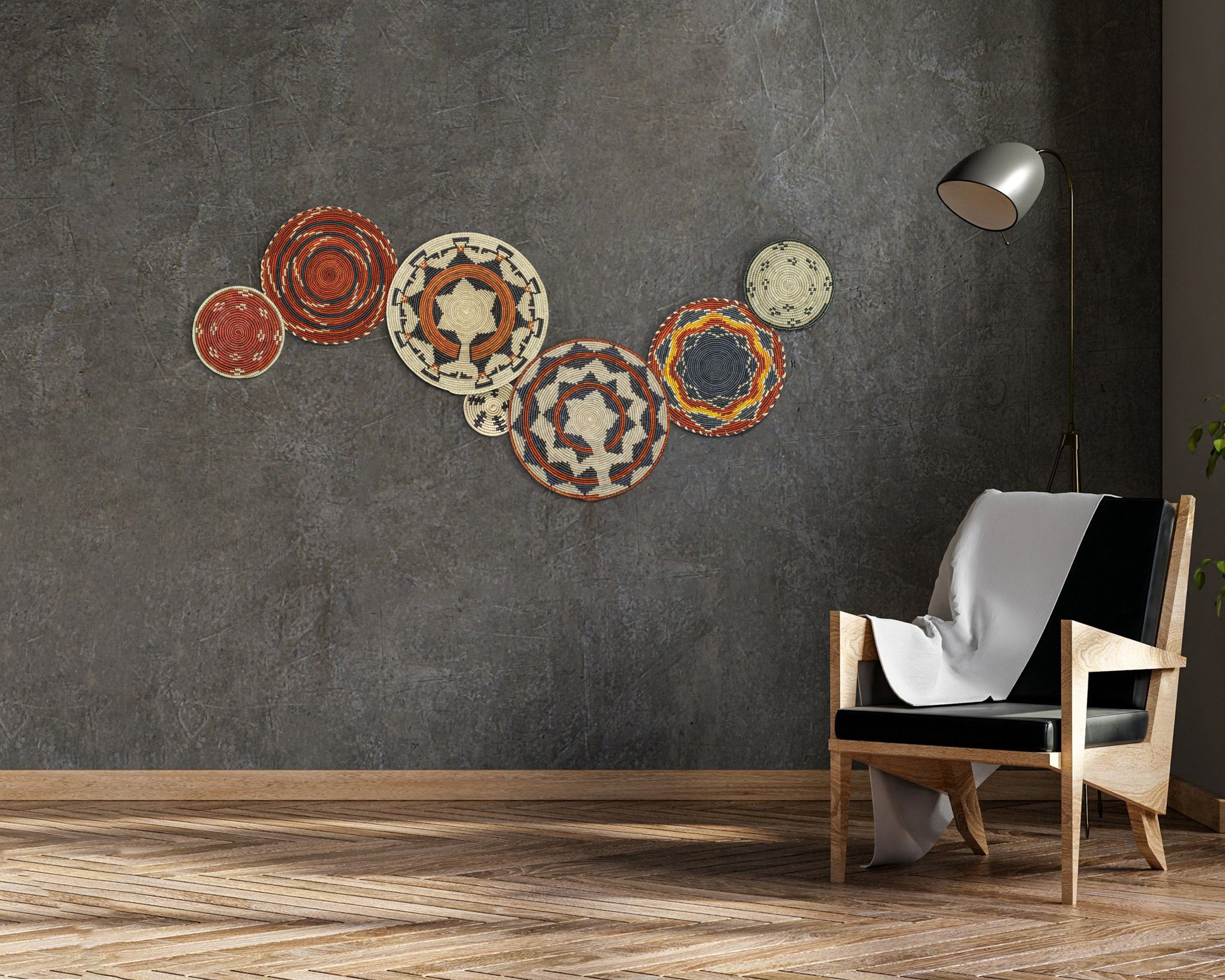 Set of 7 Handwoven wall baskets Set 44-7-N