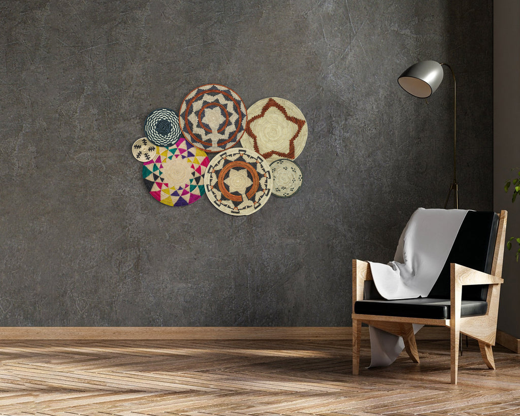 Set of 7 Handwoven wall baskets Set 44-7-N