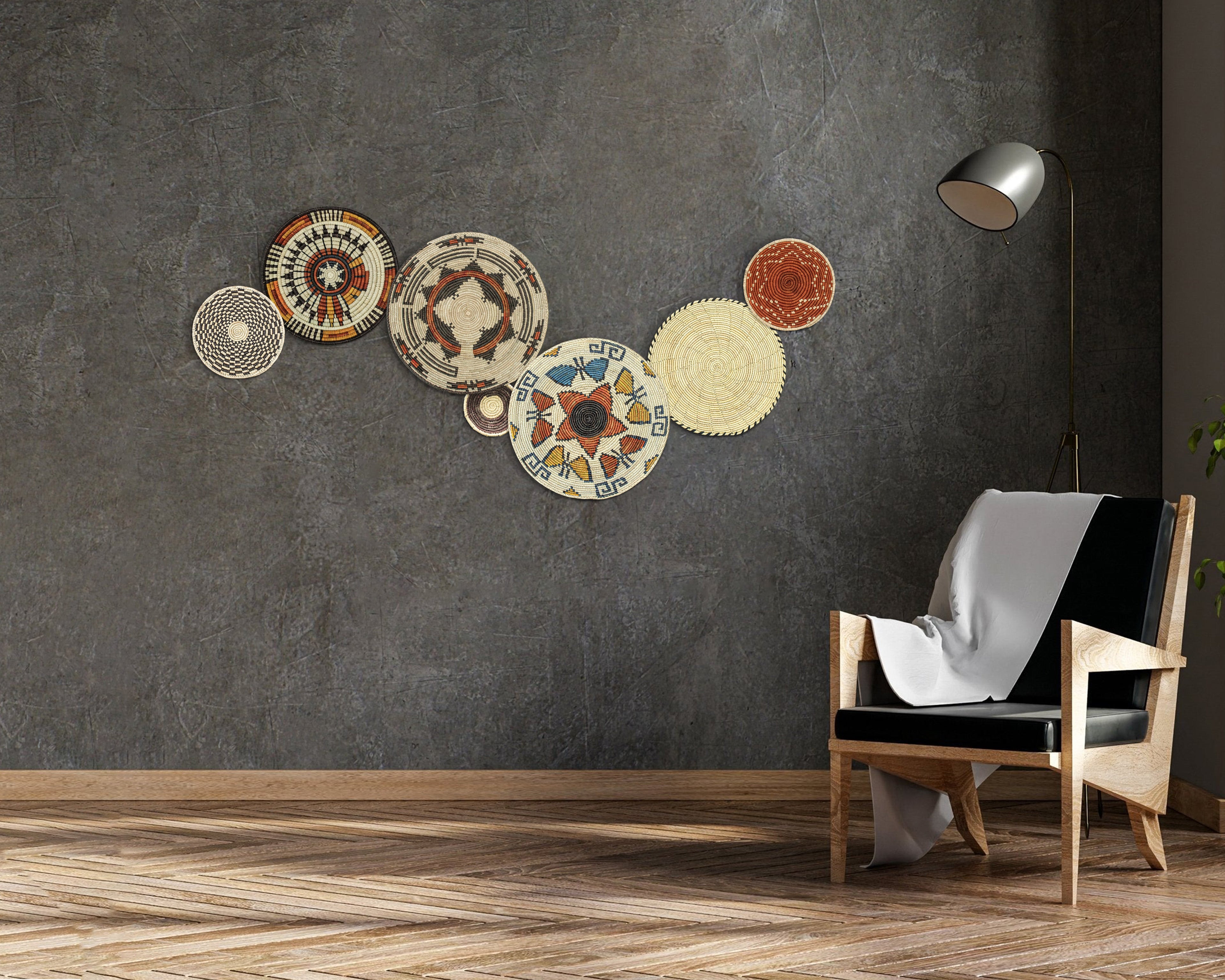 Set of 7 Handwoven wall baskets Set 46-7-N