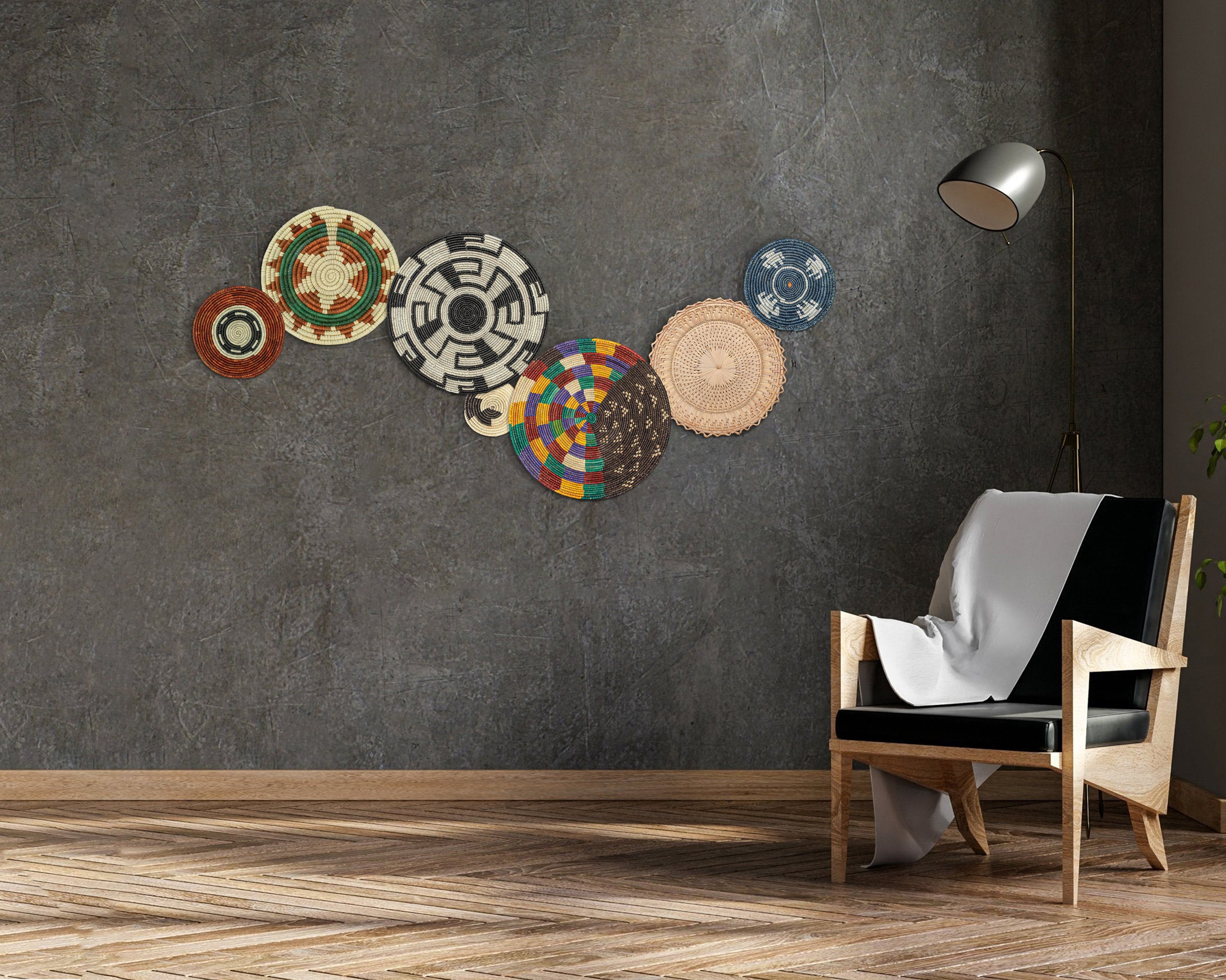 Set of 7 Handwoven wall baskets Set 48-7-N