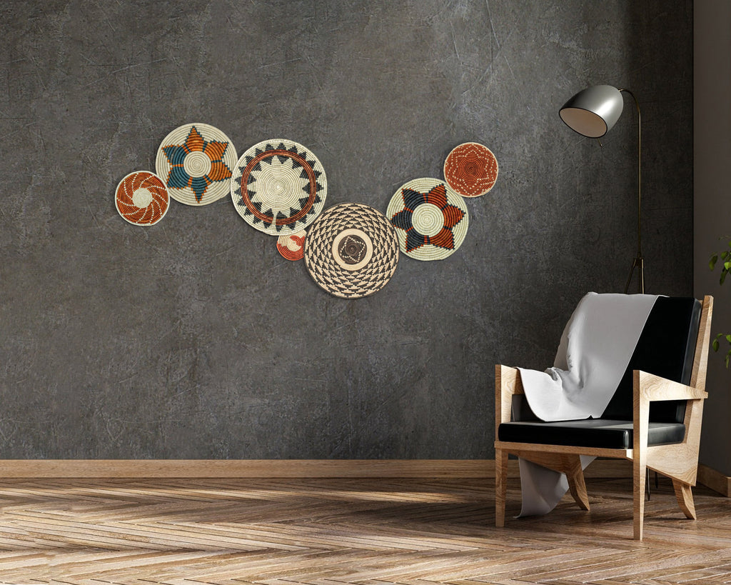 Set of 7 Handwoven wall baskets Set 47-7-N